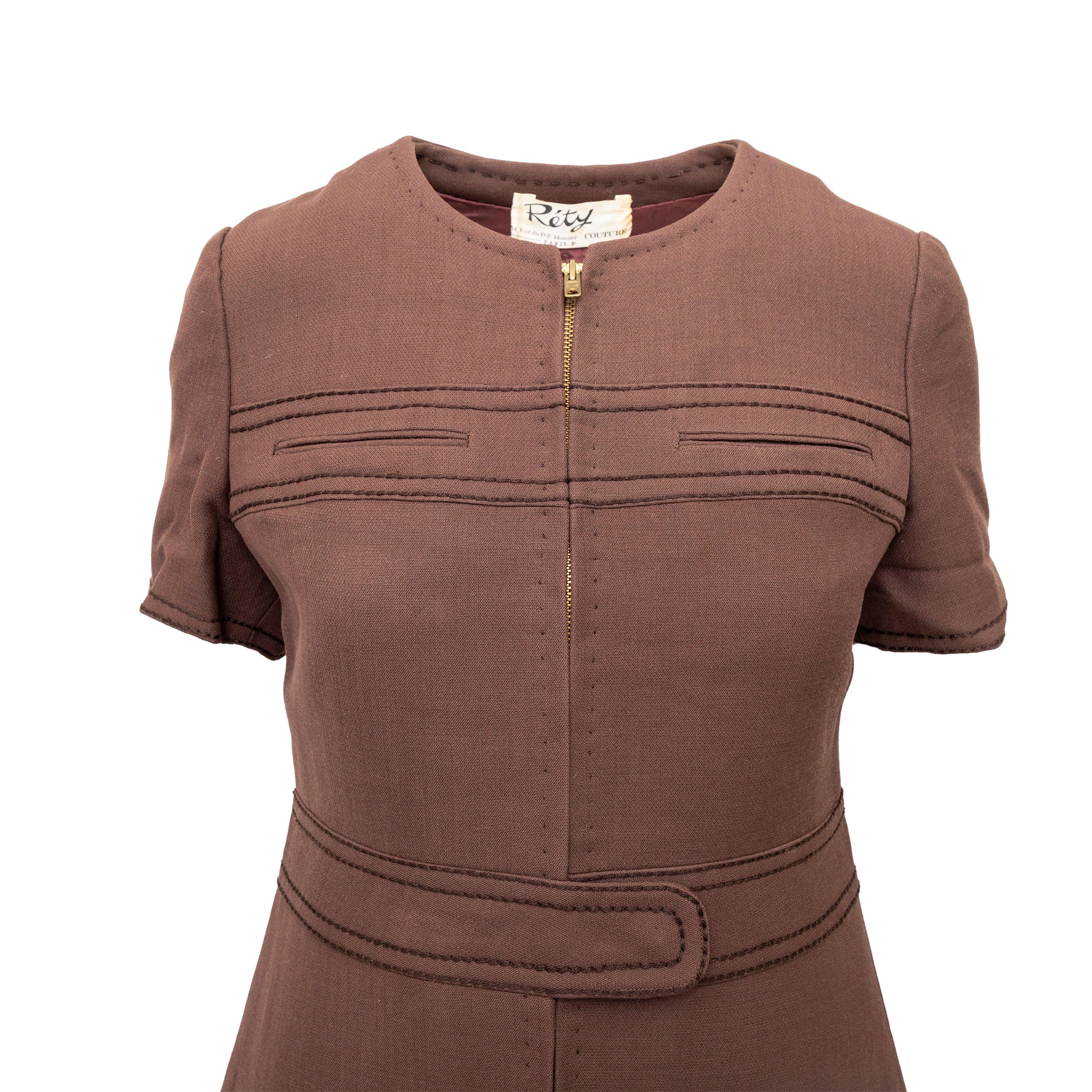 Brown Réty Couture Sheath Dress - '70s For Sale