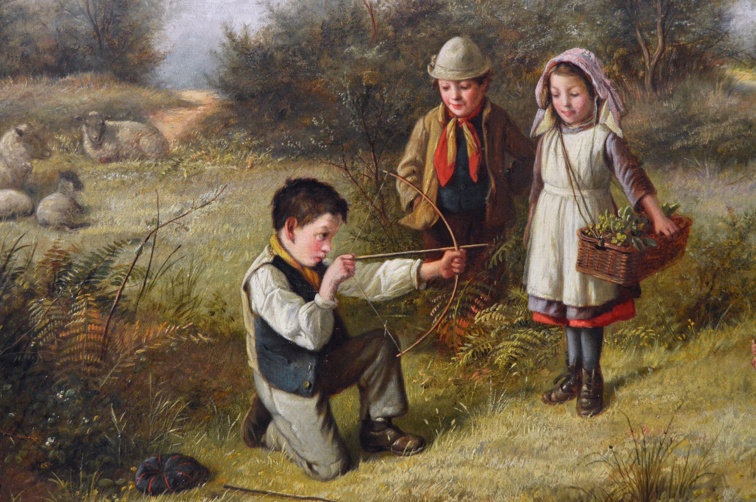 Genre-Ölgemälde von Kindern beim Spielen aus dem 19. Jahrhundert  (Viktorianisch), Painting, von Reuben Hunt