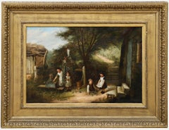 Reuben Hunt (1857-1938) - 1882 Oil, Children in the Garden