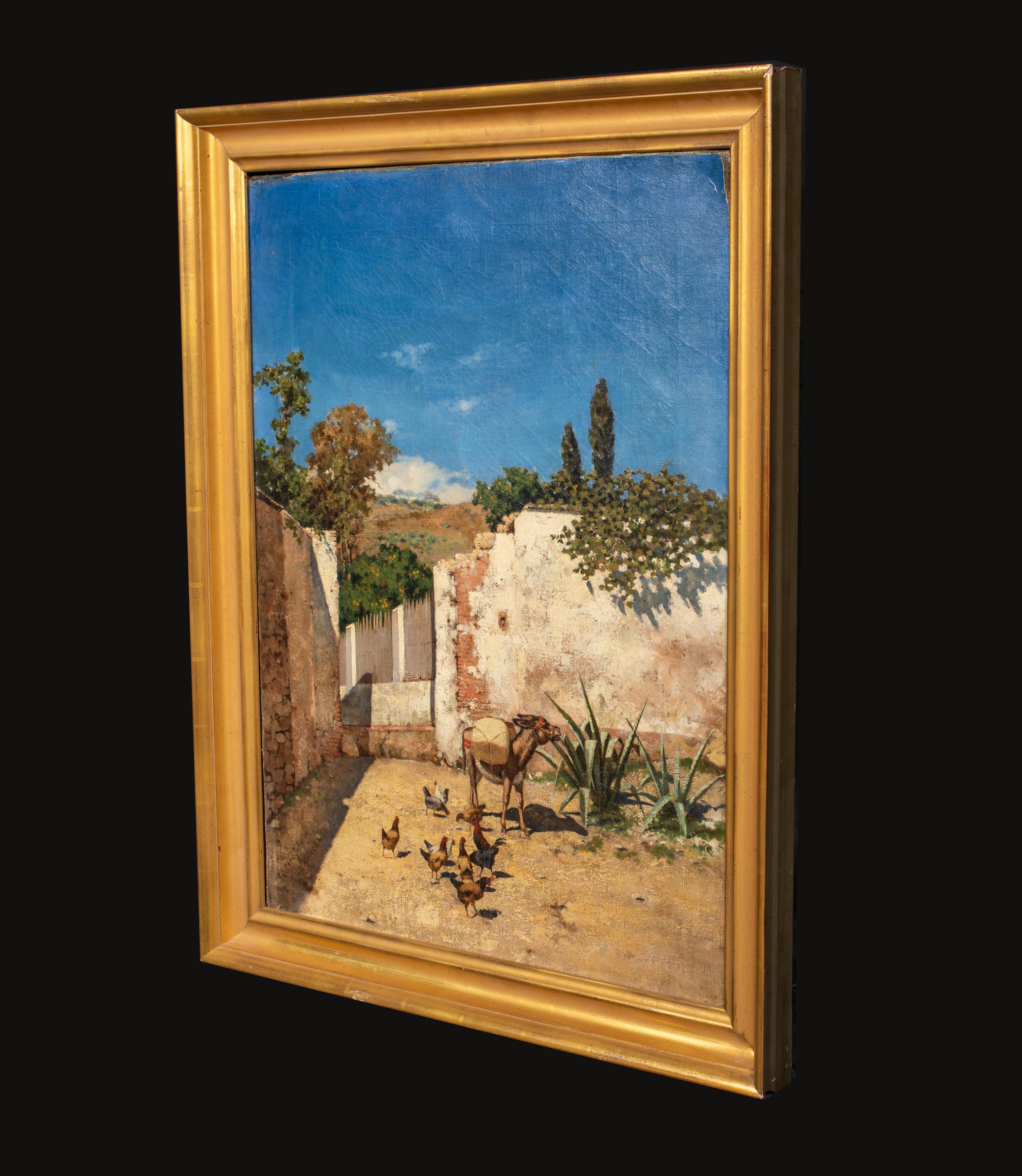 Malaga Street Scene, 19th Century - Brown Landscape Painting by  REUBEN LE GRANDE JOHNSTON