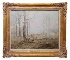 Landscape Oil Painting of an Early Morning with Grazing Sheep