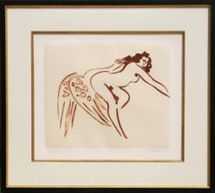 Leda y el cisne, Grabado sobre papel de desnudo moderno de Reuben Nakian