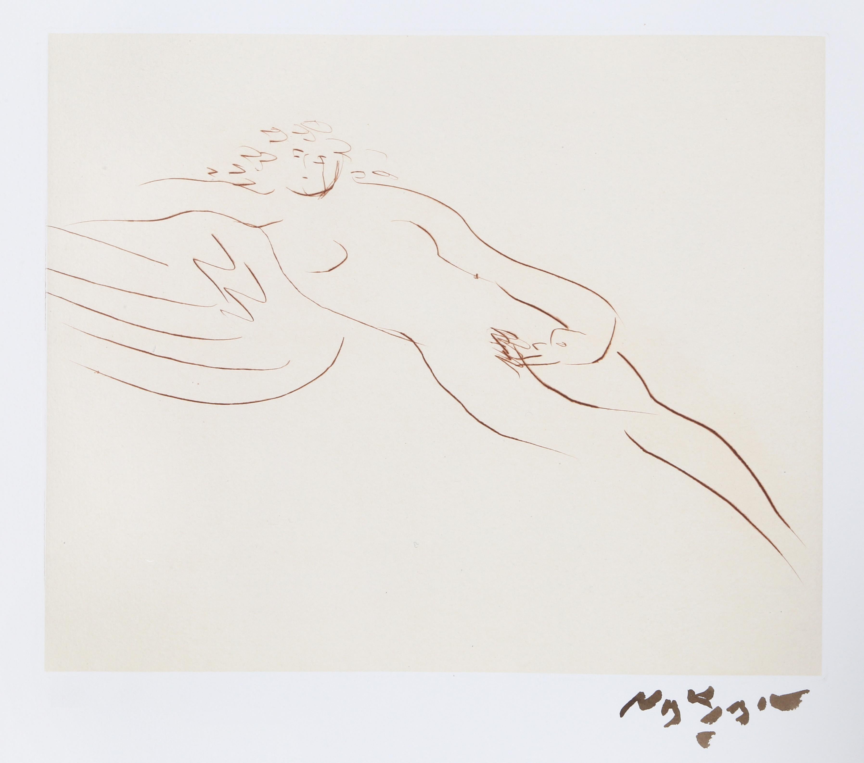 Leda and the Swan III, Minimalist Nude Etching by Reuben Nakian