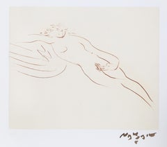 Vintage Leda and the Swan III, Minimalist Nude Etching by Reuben Nakian