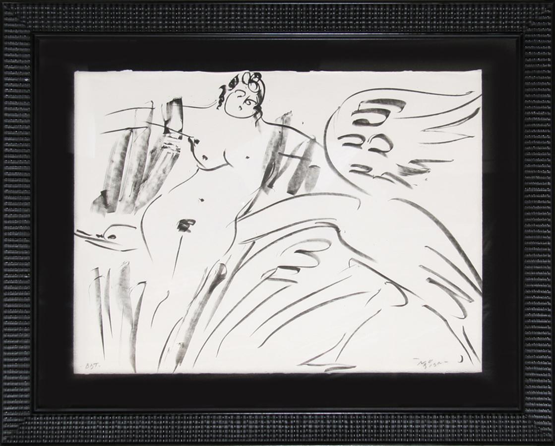 Artist: Reuben Nakian
Title: Leda and the Swan - 10
Year: circa 1970
Medium: Lithograph, signed in pencil
Edition: BAT
Image Size: 22 in. x 30 in. (55.88 cm x 76.2 cm)
Frame Size: 32.5 x 41 inches