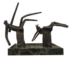 "Nymph and Goat" Modern Abstract Mythological Bronze and Marble Sculpture