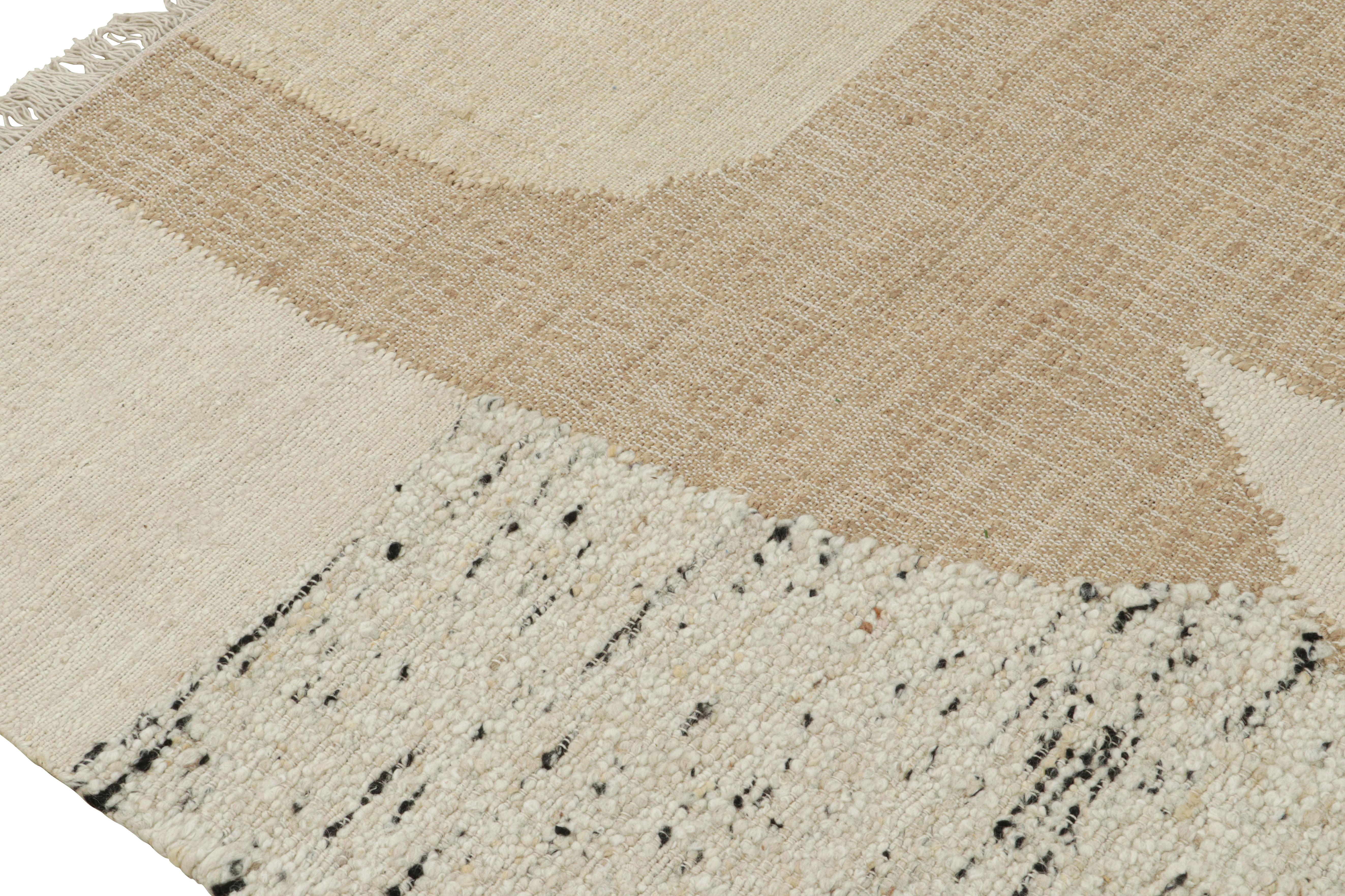 Modern Reug & Kilim’s Contemporary kilim rug in Brown, White & Black Abstract Pattern For Sale