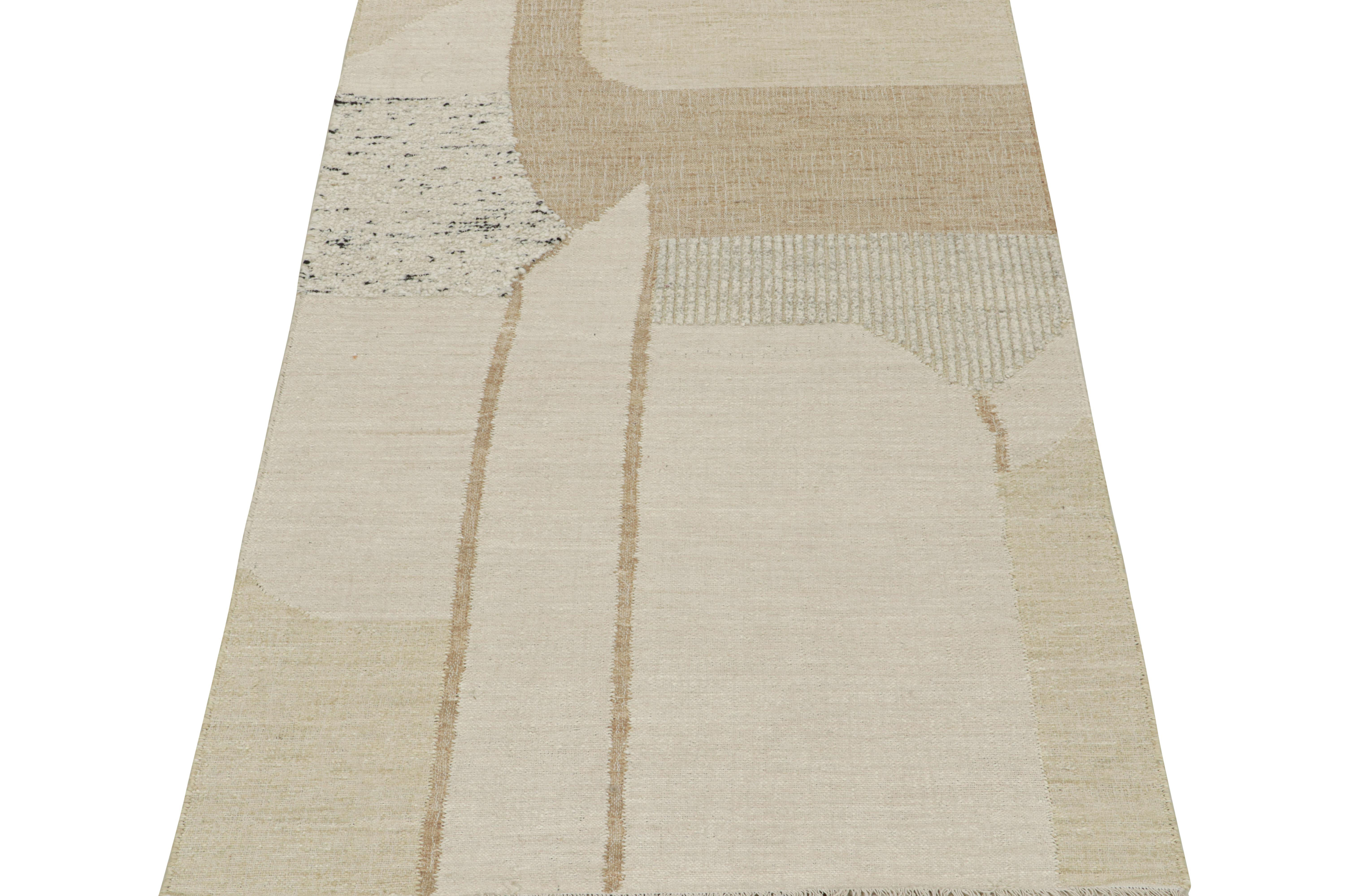 Hand-Woven Reug & Kilim’s Contemporary kilim rug in Brown, White & Black Abstract Pattern For Sale