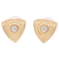 Reuleaux Triangle Stud Earrings in 18 Karat Gold with Diamonds
