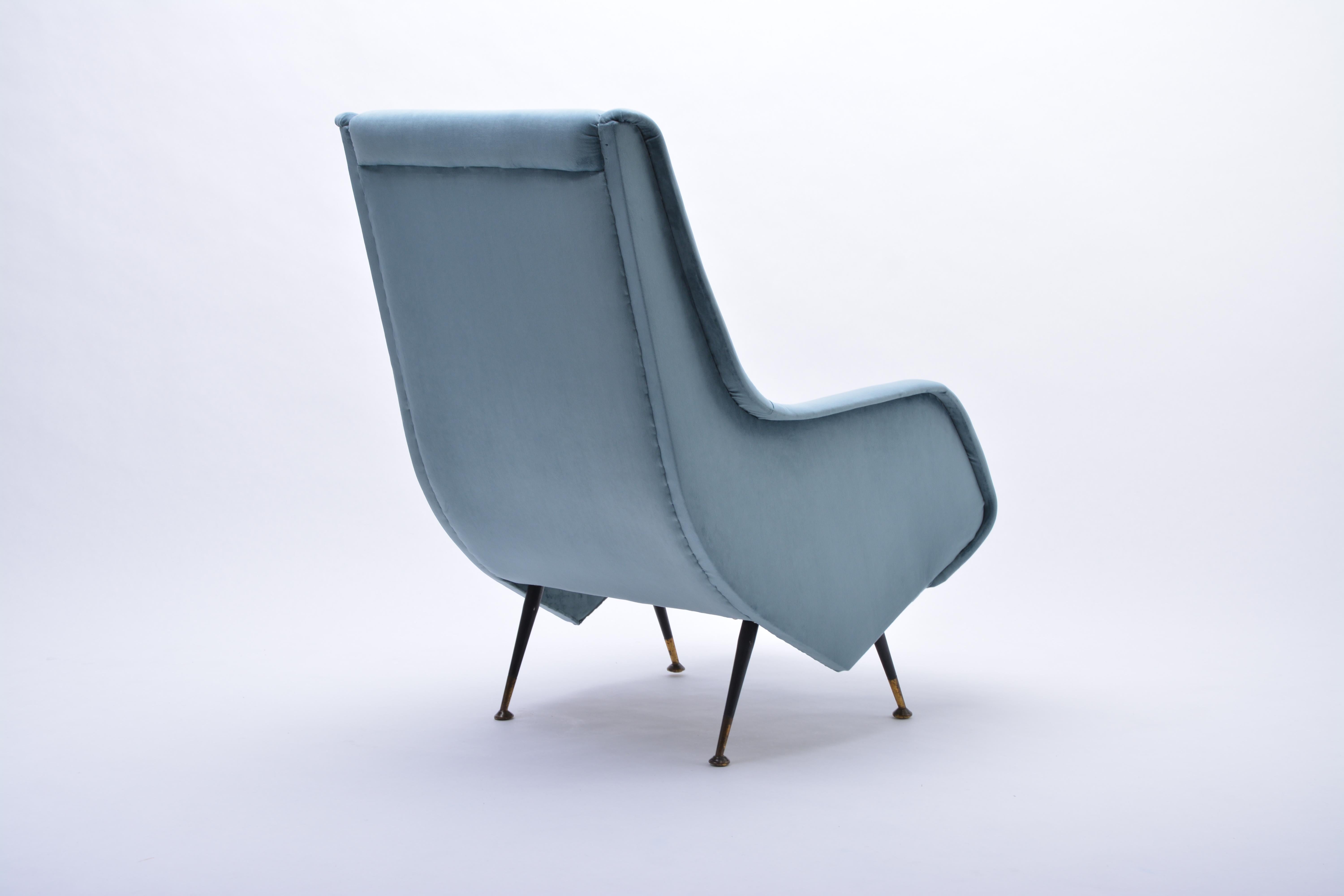 Blue reupholstered Mid-Century Italian armchair in the style of Aldo Morbelli 2