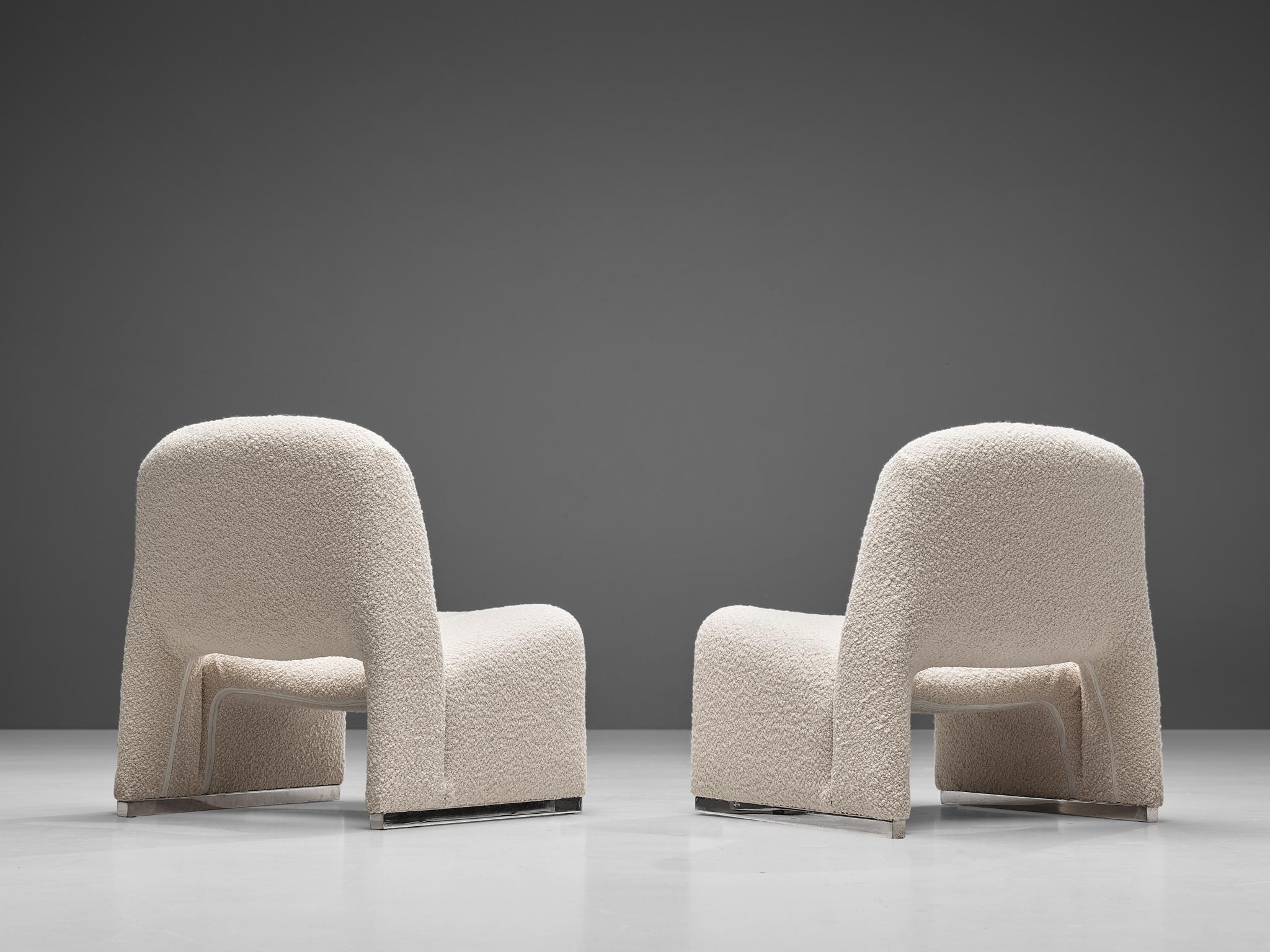 Italian Reupholstered ‘Alky’ Lounge Chairs in the Style of Giancarlo Piretti