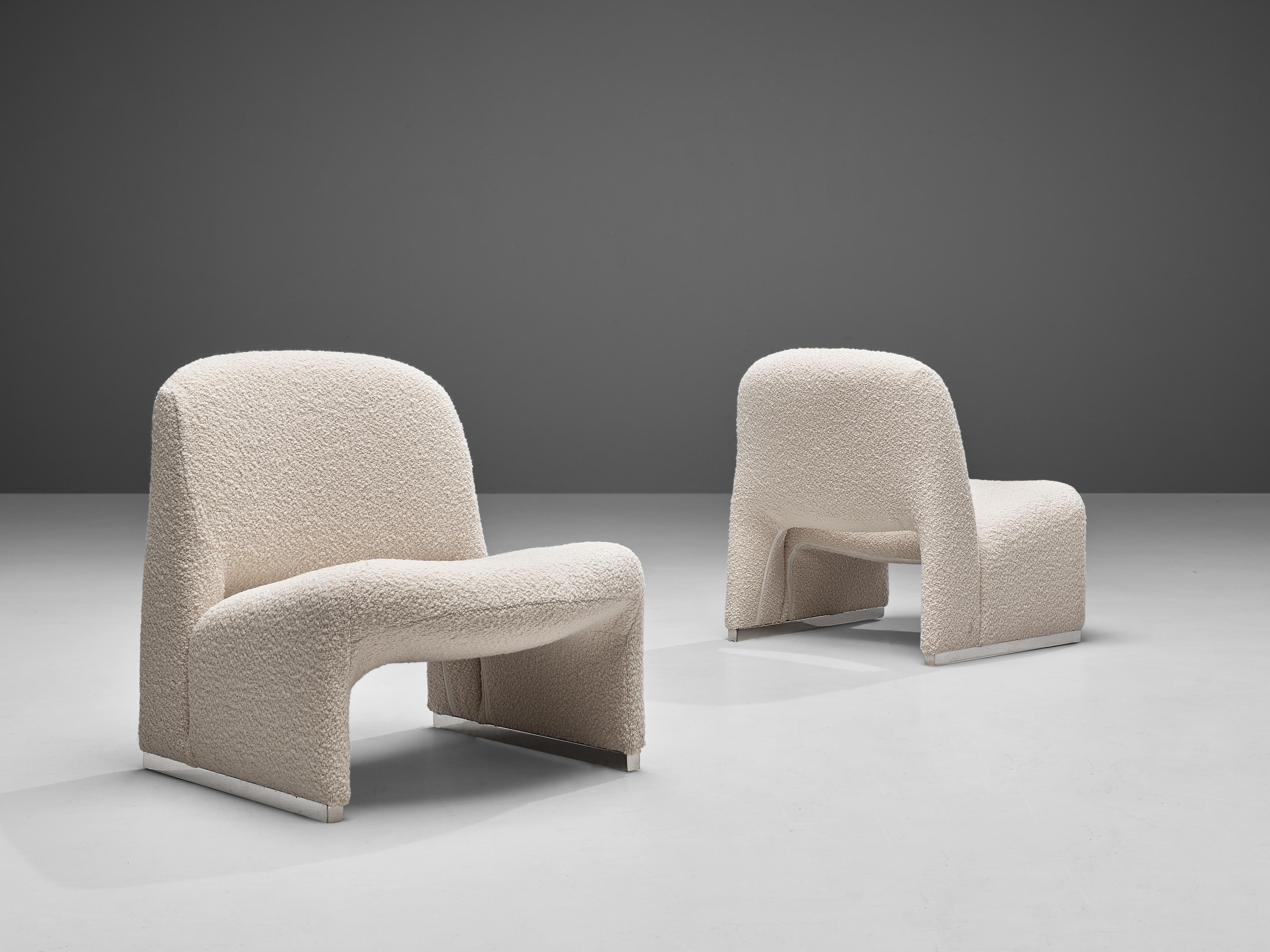 Aluminum Reupholstered ‘Alky’ Lounge Chairs in the Style of Giancarlo Piretti