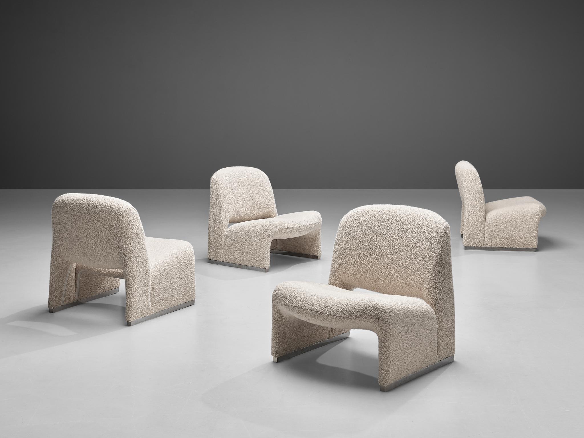Aluminum Reupholstered ‘Alky’ Lounge Chairs in the Style of Giancarlo Piretti For Sale