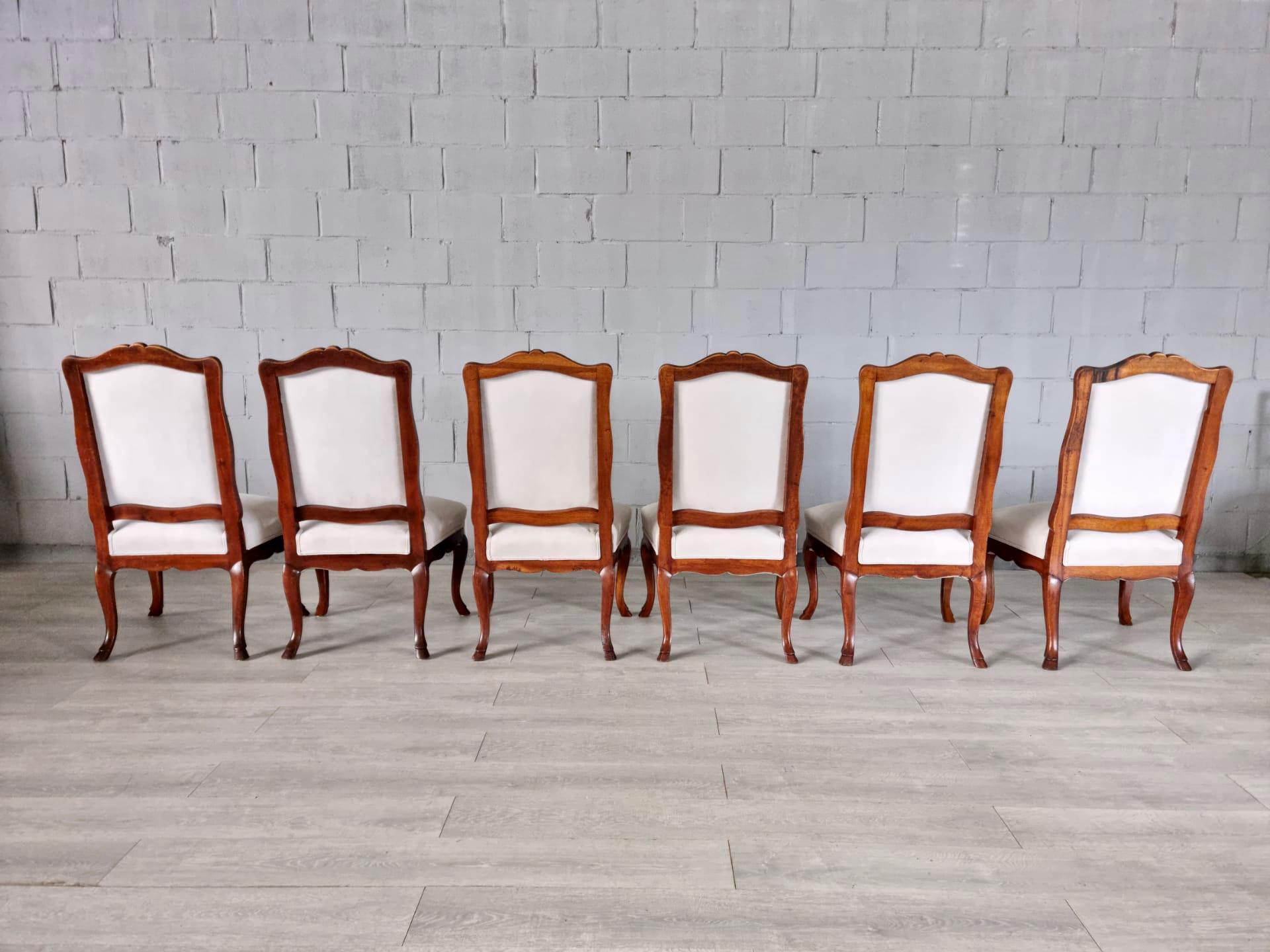 Reupholstered Antique French Louis XV Style Dining Chairs - Set of 6 For Sale 7