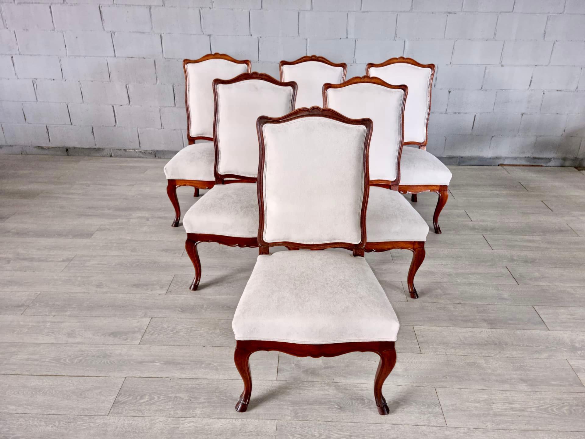 Reupholstered Antique French Louis XV Style Dining Chairs - Set of 6 For Sale 2
