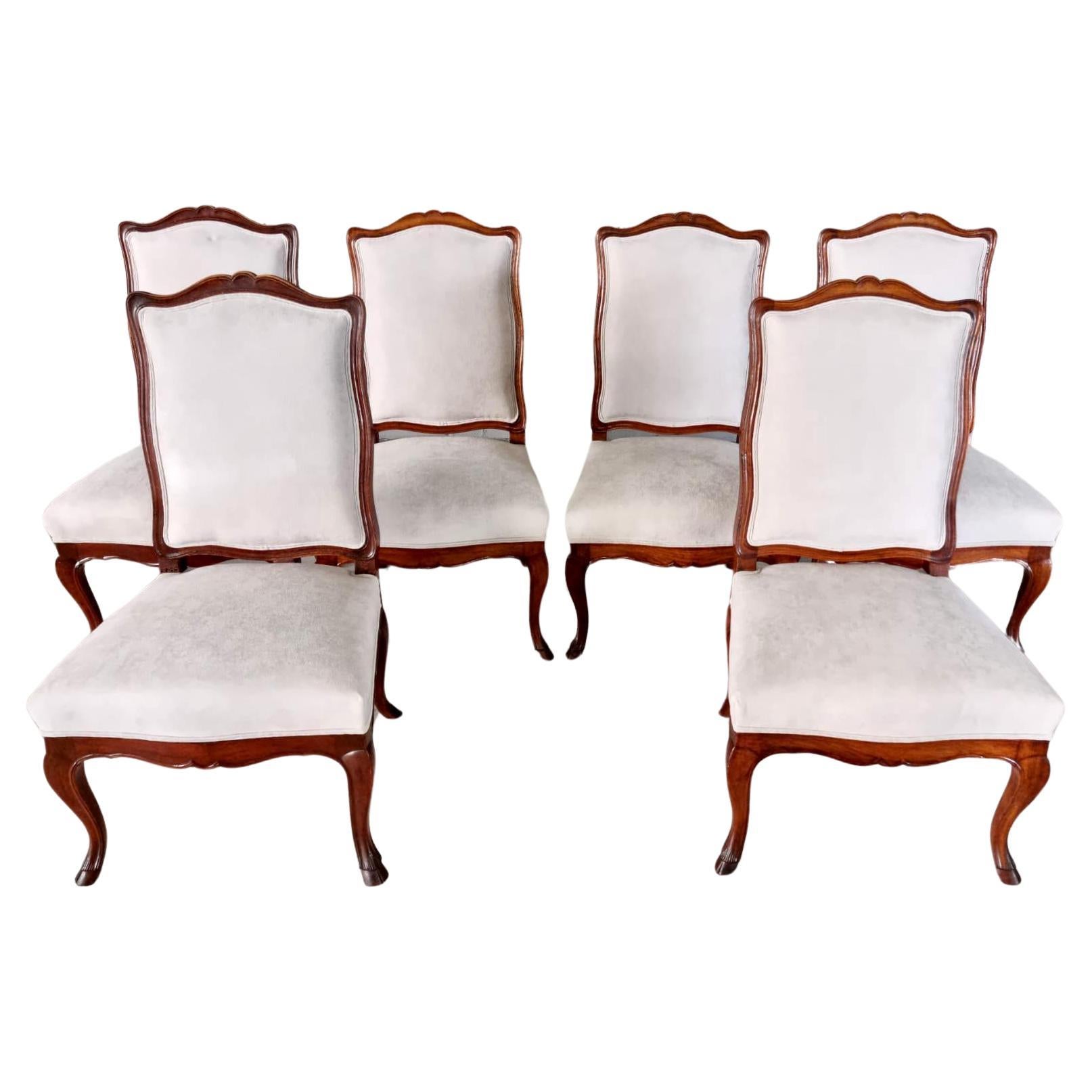 Chaises de salle à manger françaises anciennes de style Louis XV retapissées - Lot de 6 en vente