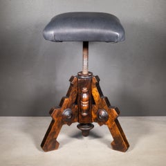Reupholstered Antique Swivel Walnut Stool c.1880-1920