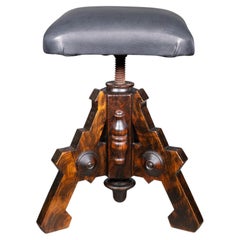 Reupholstered Antique Swivel Walnut Stool c.1880-1920