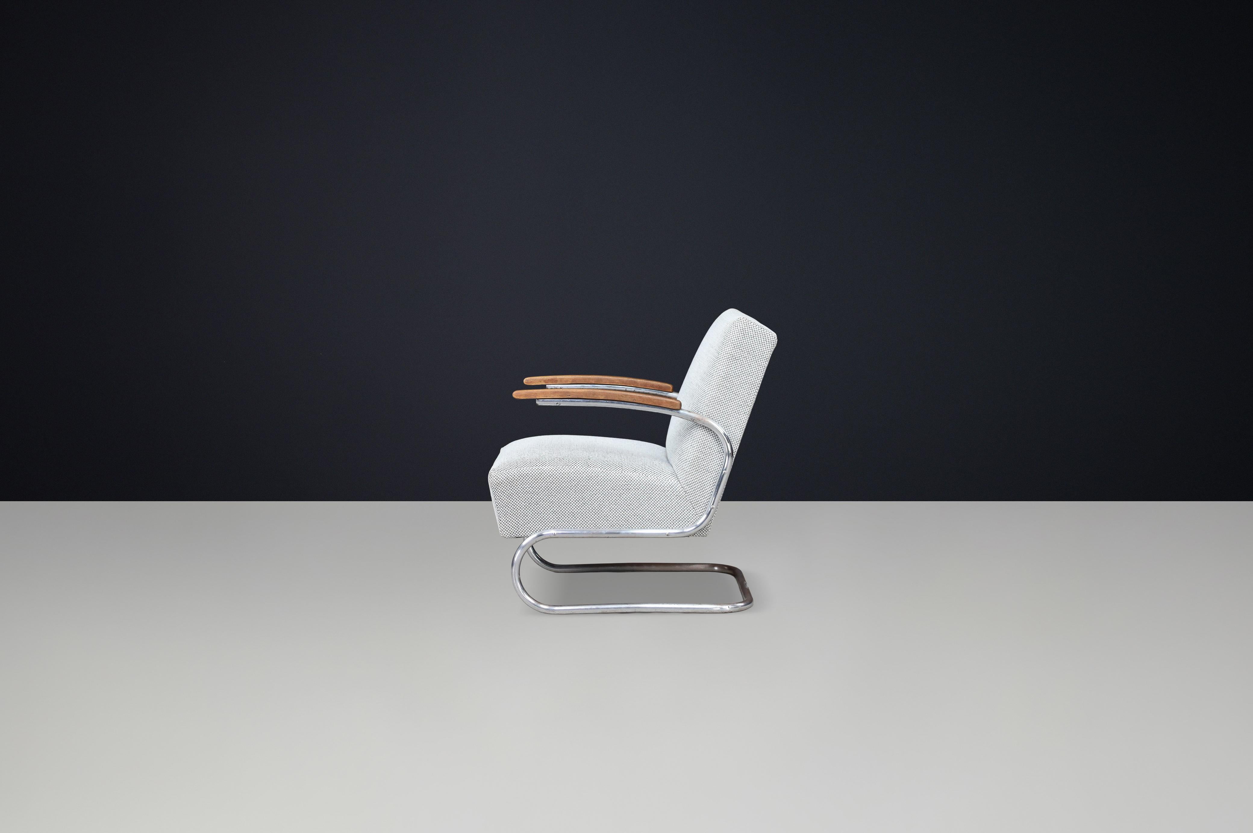 Sillón cantilever Bauhaus de acero tubular retapizado, Thonet, años 30 en venta 4