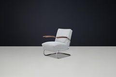 Wiedergepolsterter Bauhaus Freischwinger-Sessel aus Stahlrohr, Thonet, 1930er Jahre