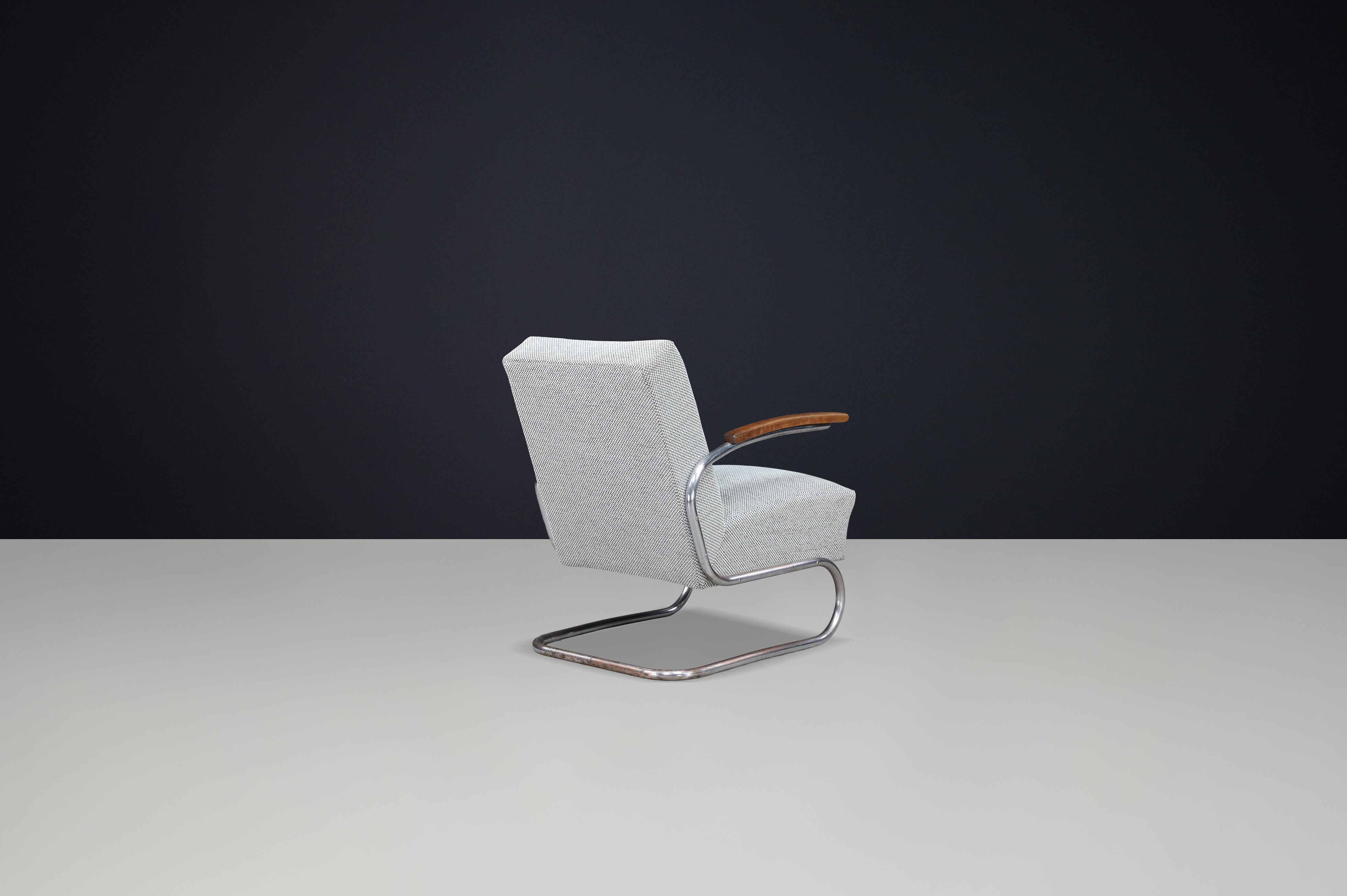 Sillón cantilever Bauhaus de acero tubular retapizado, Thonet, años 30 siglo XX en venta