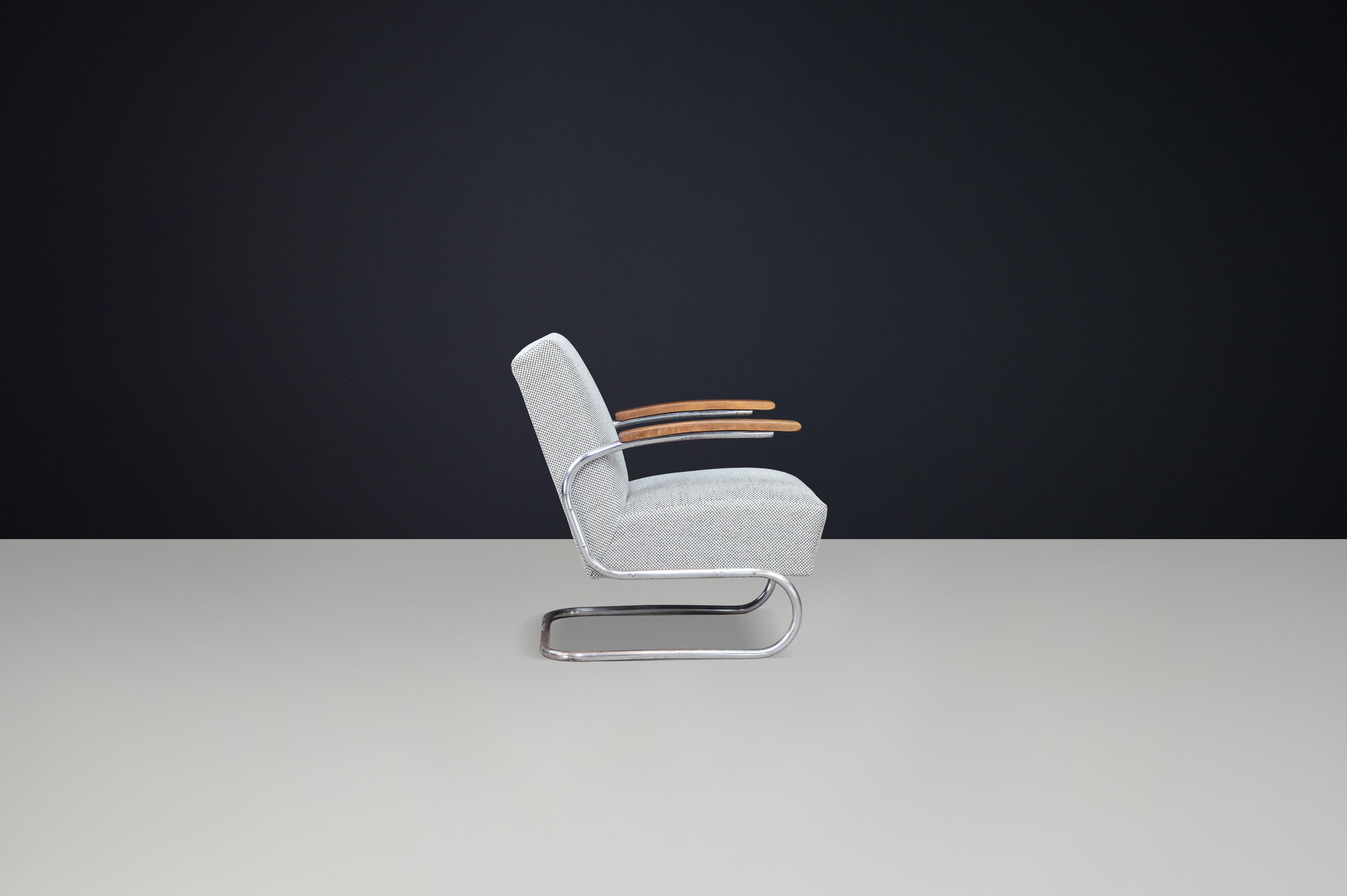 Sillón cantilever Bauhaus de acero tubular retapizado, Thonet, años 30 en venta 1