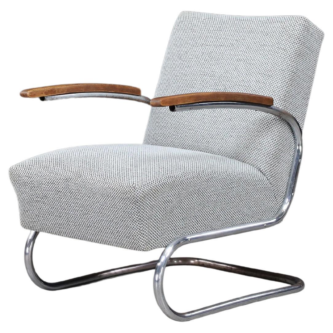 Sillón cantilever Bauhaus de acero tubular retapizado, Thonet, años 30