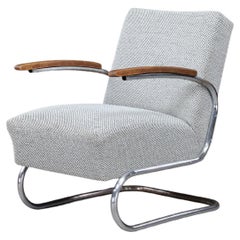 Reupholstered Bauhaus Cantilever Armchair in Tubular Steel, Thonet, 1930s