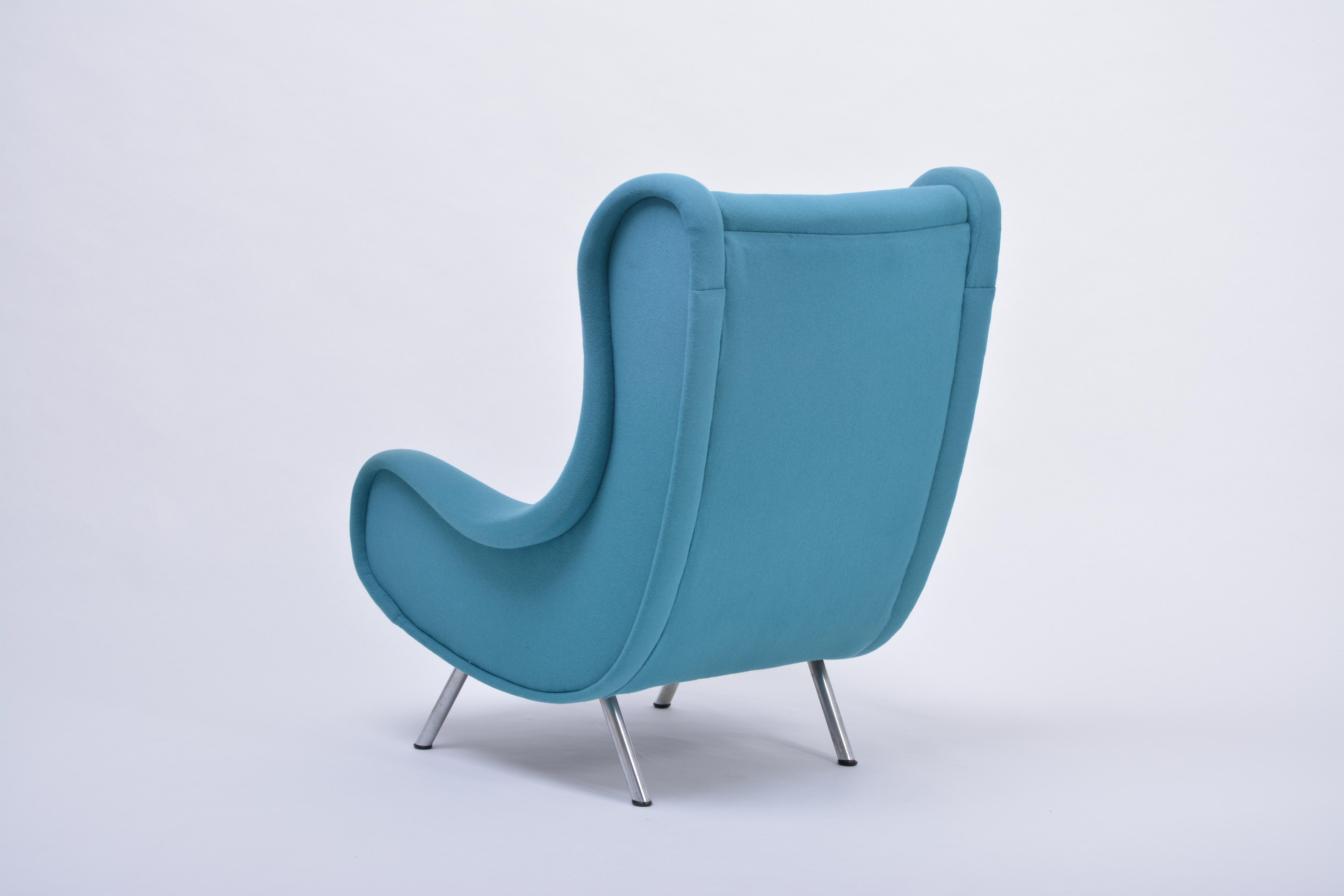 20th Century Reupholstered Blue Mid-Century Modern Marco Zanuso Senior Lounge Chair For Sale