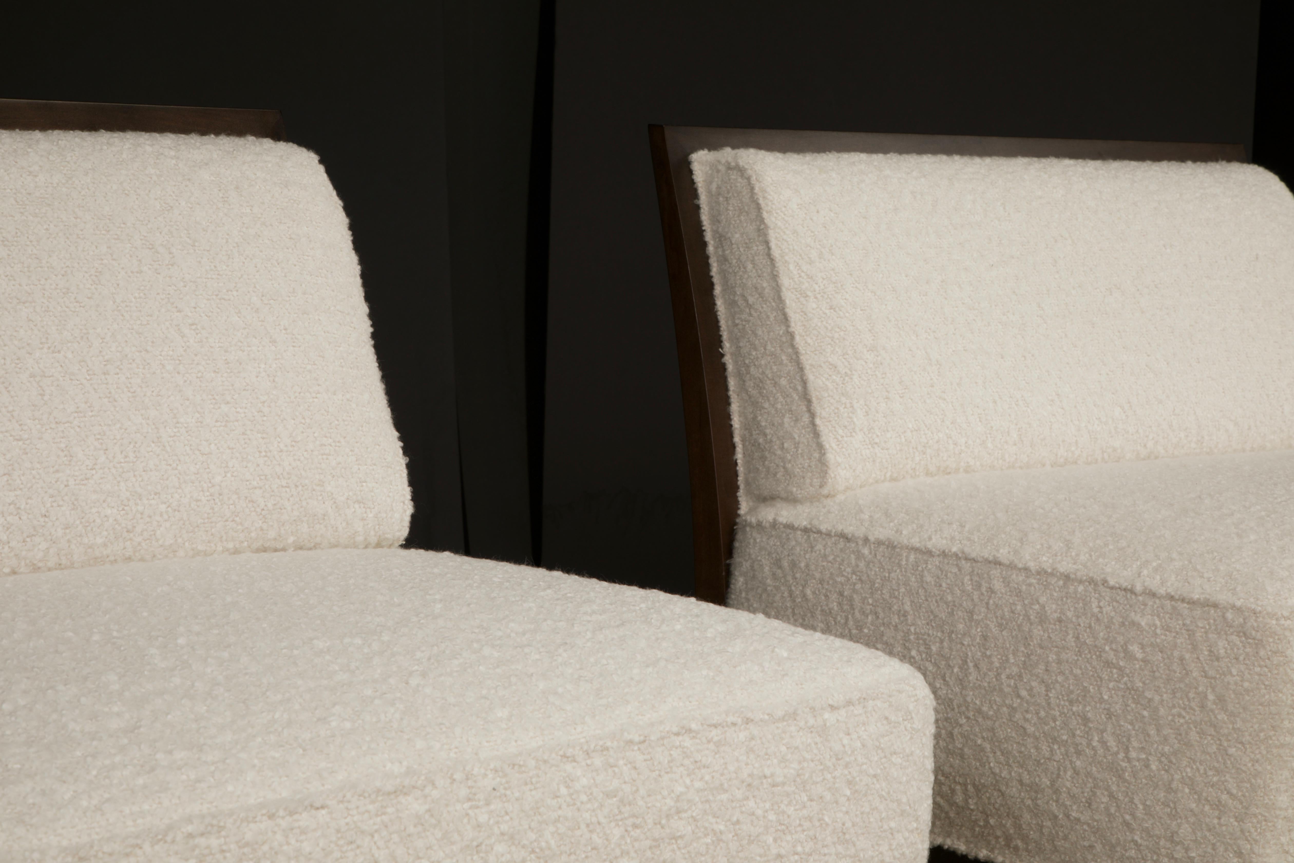 Reupholstered Bouclé Oversized Lounge Chairs by Baker, 1980s, Signed In Excellent Condition In Los Angeles, CA