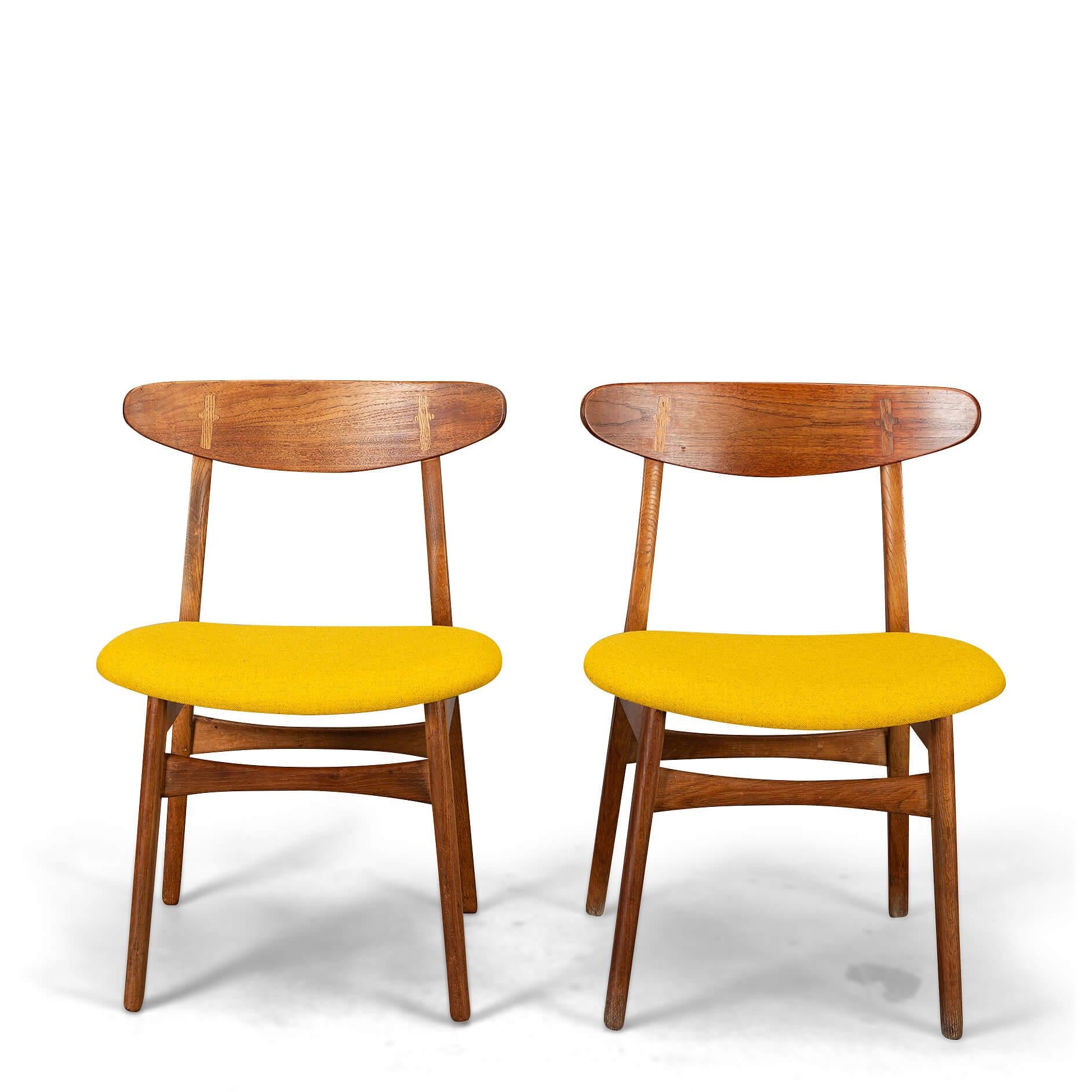 Mid-20th Century Reupholstered Chair #CH30 by Hans J. Wegner for Carl Hansen & Son, Set of 2 For Sale