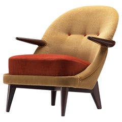 Reupholstered Danish Lounge Chair in Ocher Yellow and Red Upholstery