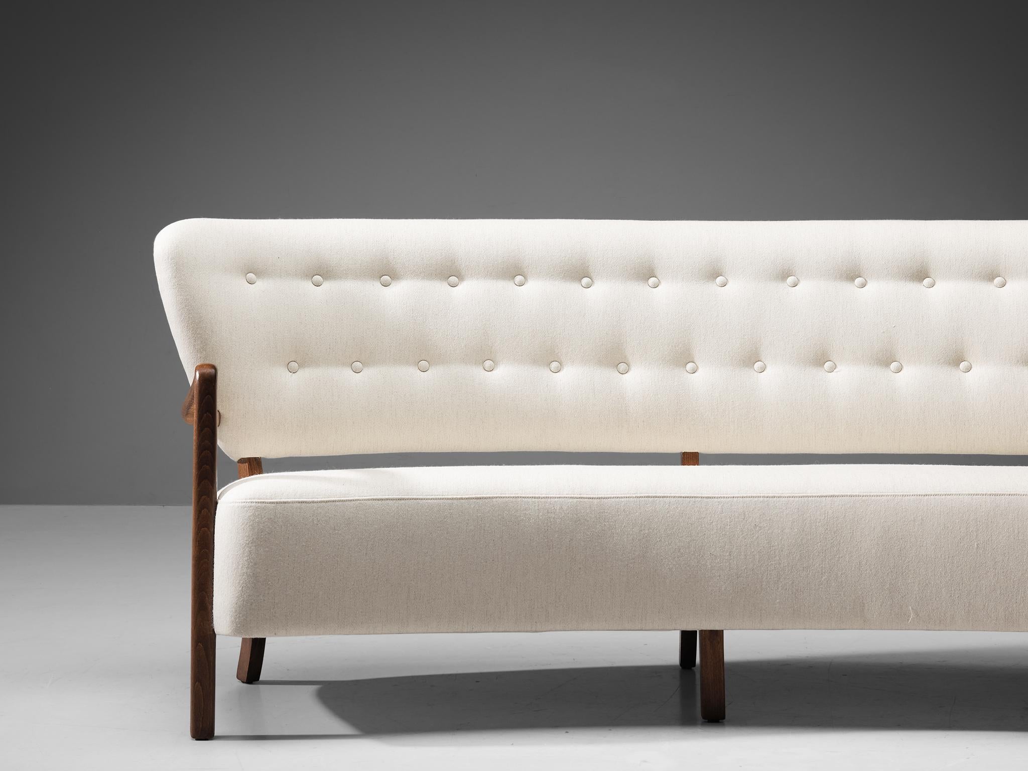 Fabric Reupholstered Danish Sofa with Sculptural Frame and White Upholstery For Sale