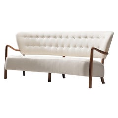 Reupholstered Danish Sofa with Sculptural Frame and White Upholstery