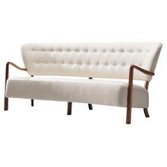 Reupholstered Danish Sofa with Sculptural Frame and White Upholstery