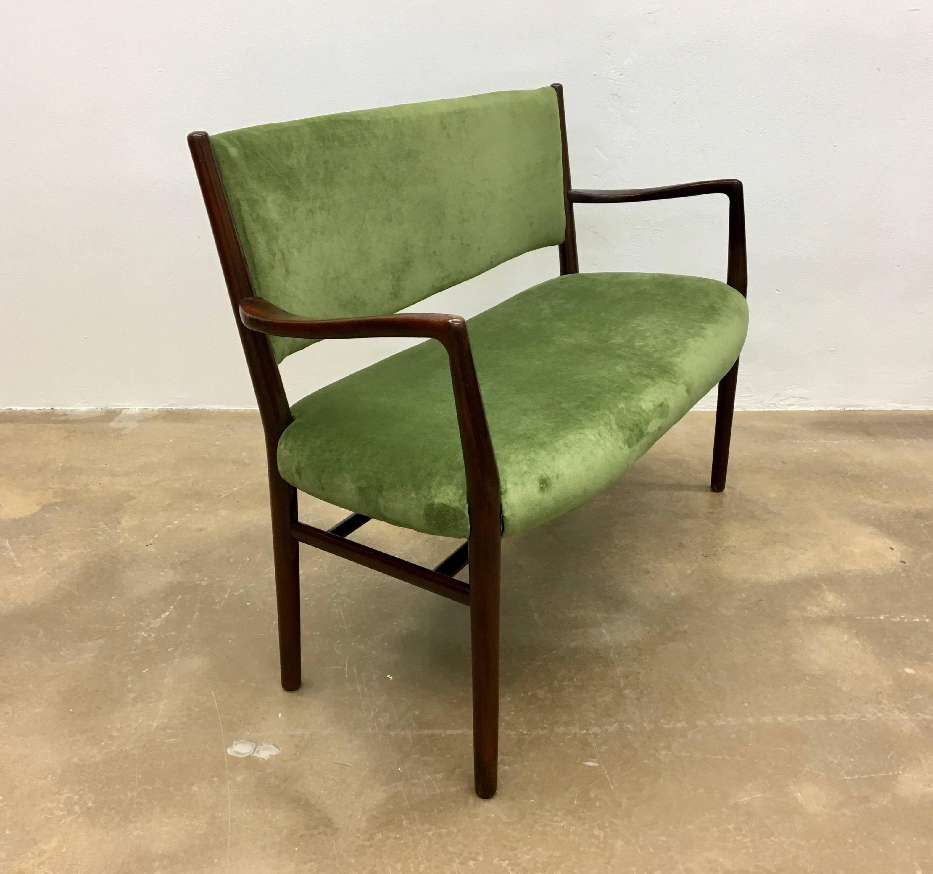 Reupholstered Green Midcentury Two-Seater Bench, 1950s 3
