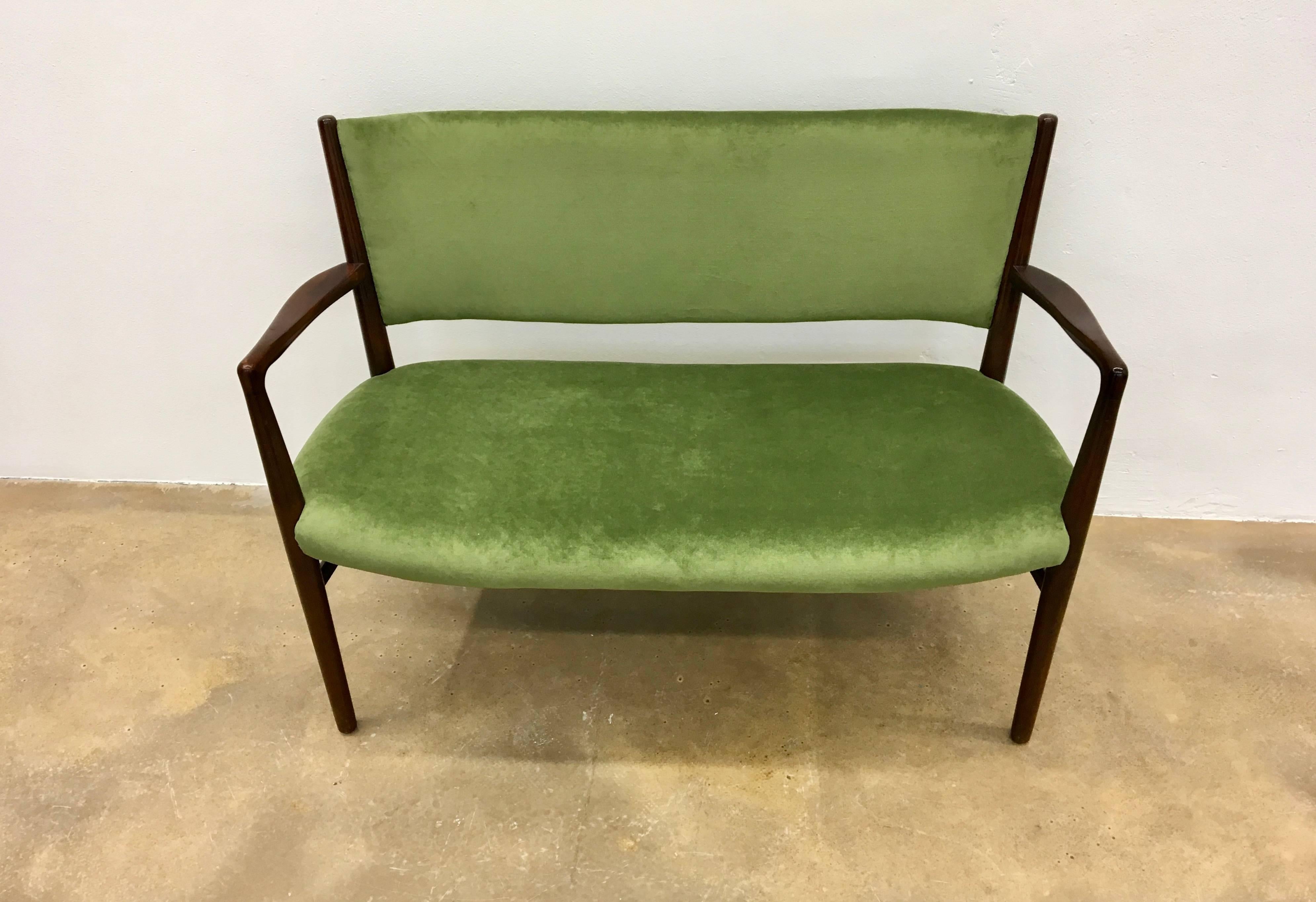Mid-Century Modern Reupholstered Green Midcentury Two-Seater Bench, 1950s