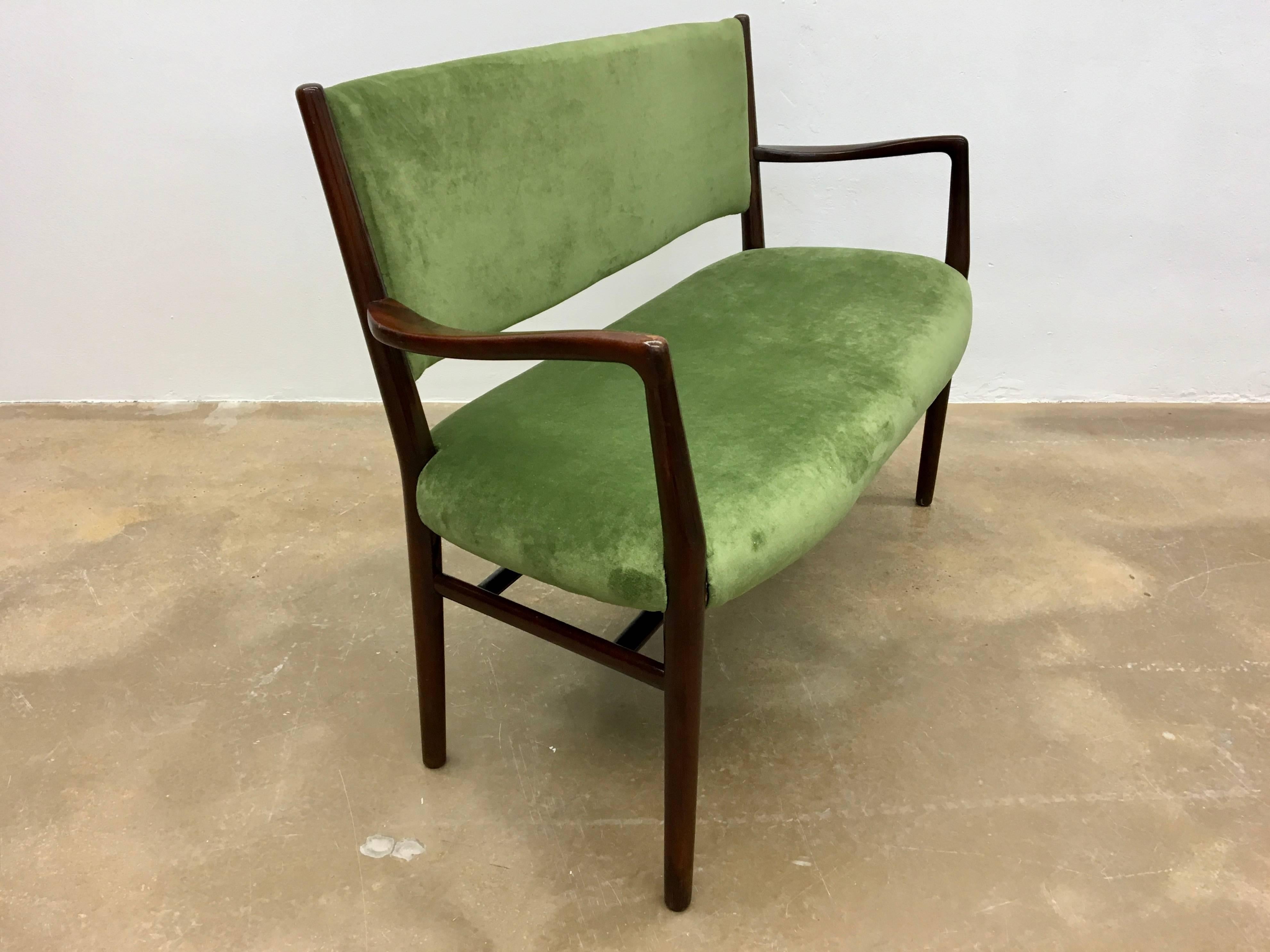 Reupholstered Green Midcentury Two-Seater Bench, 1950s 2