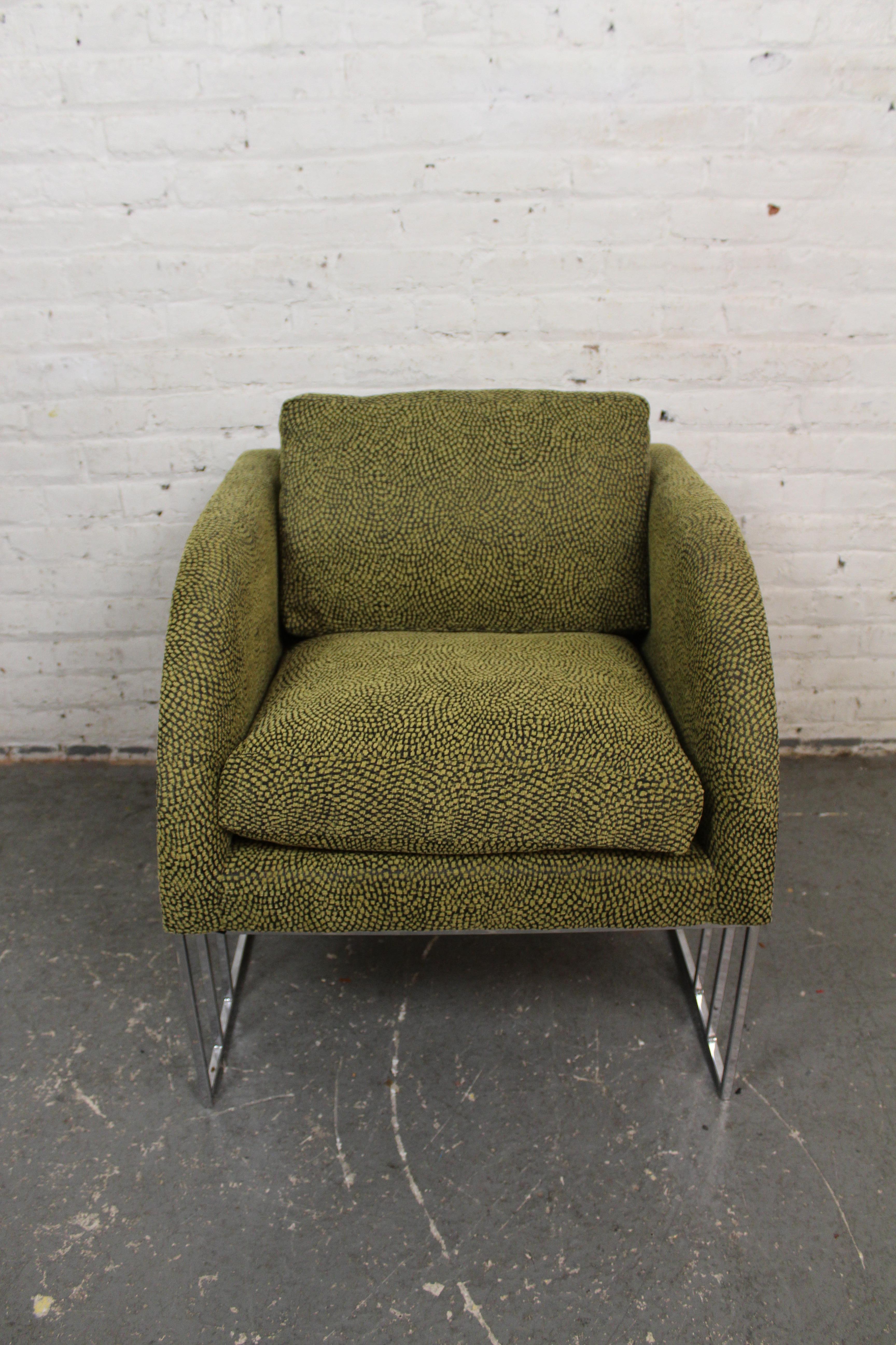Discover the stylistic versatility of genuine vintage design with this exquisite club chair designed by George Mergenov for Weiman Furniture of High Point, North Carolina. Often misattributed to Milo Baughman, this chair shows a clear inspiration by