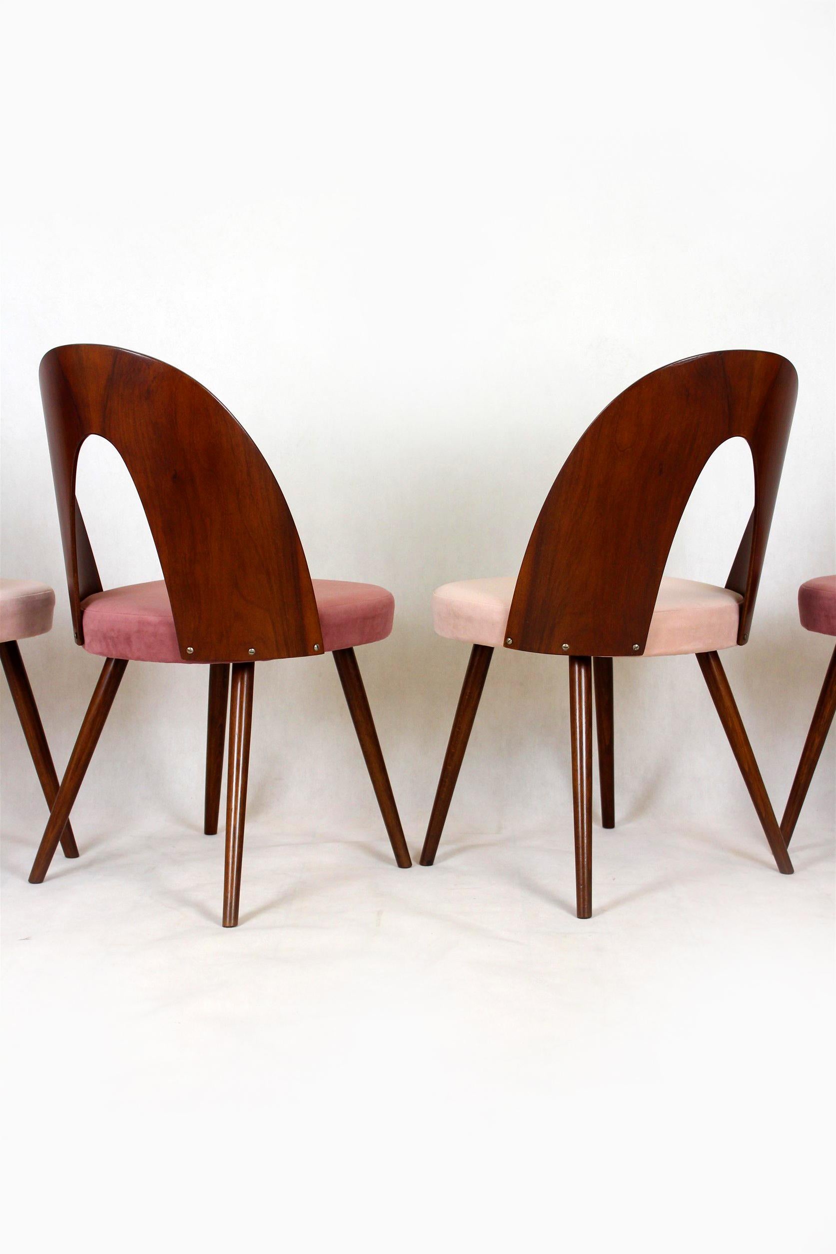 Fabric Reupholstered Dining Chairs by Antonin Suman, 1960s, Set of 4