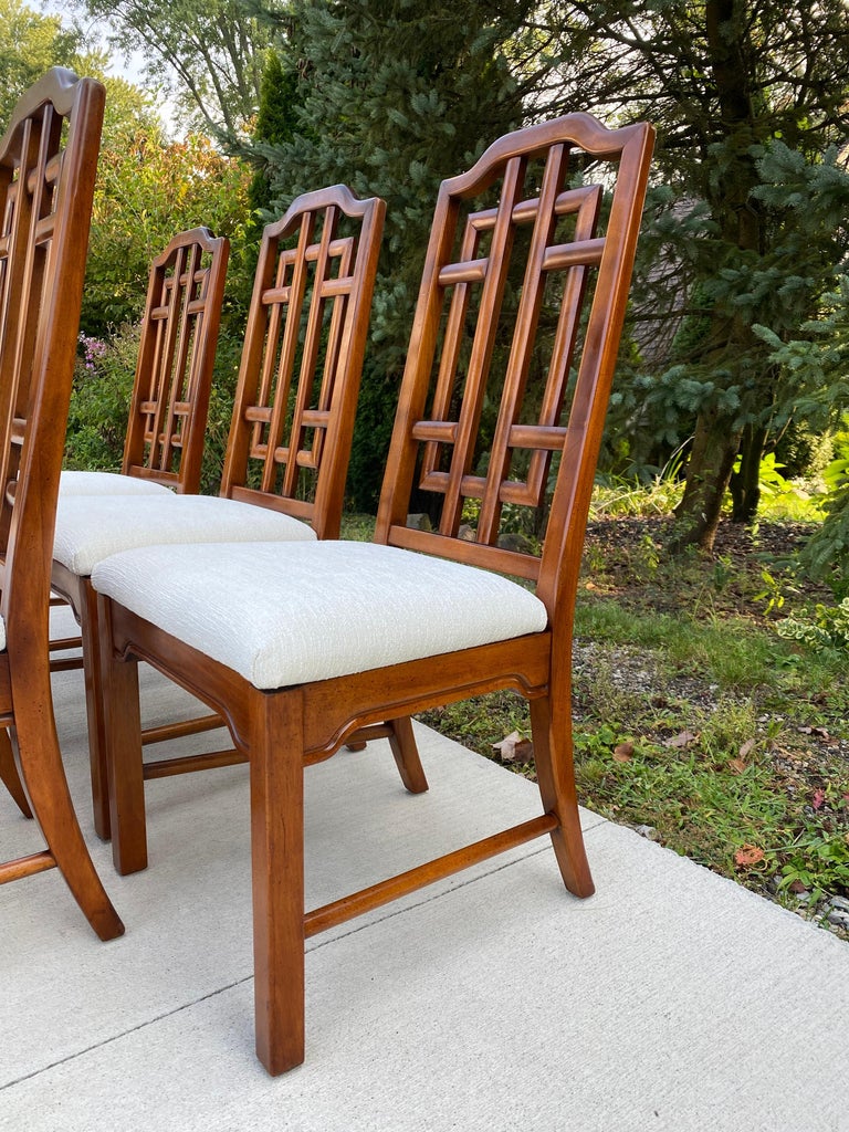 Reupholstered "Dixie" Asian inspired Dining Chairs, Set of 6 at 1stDibs
