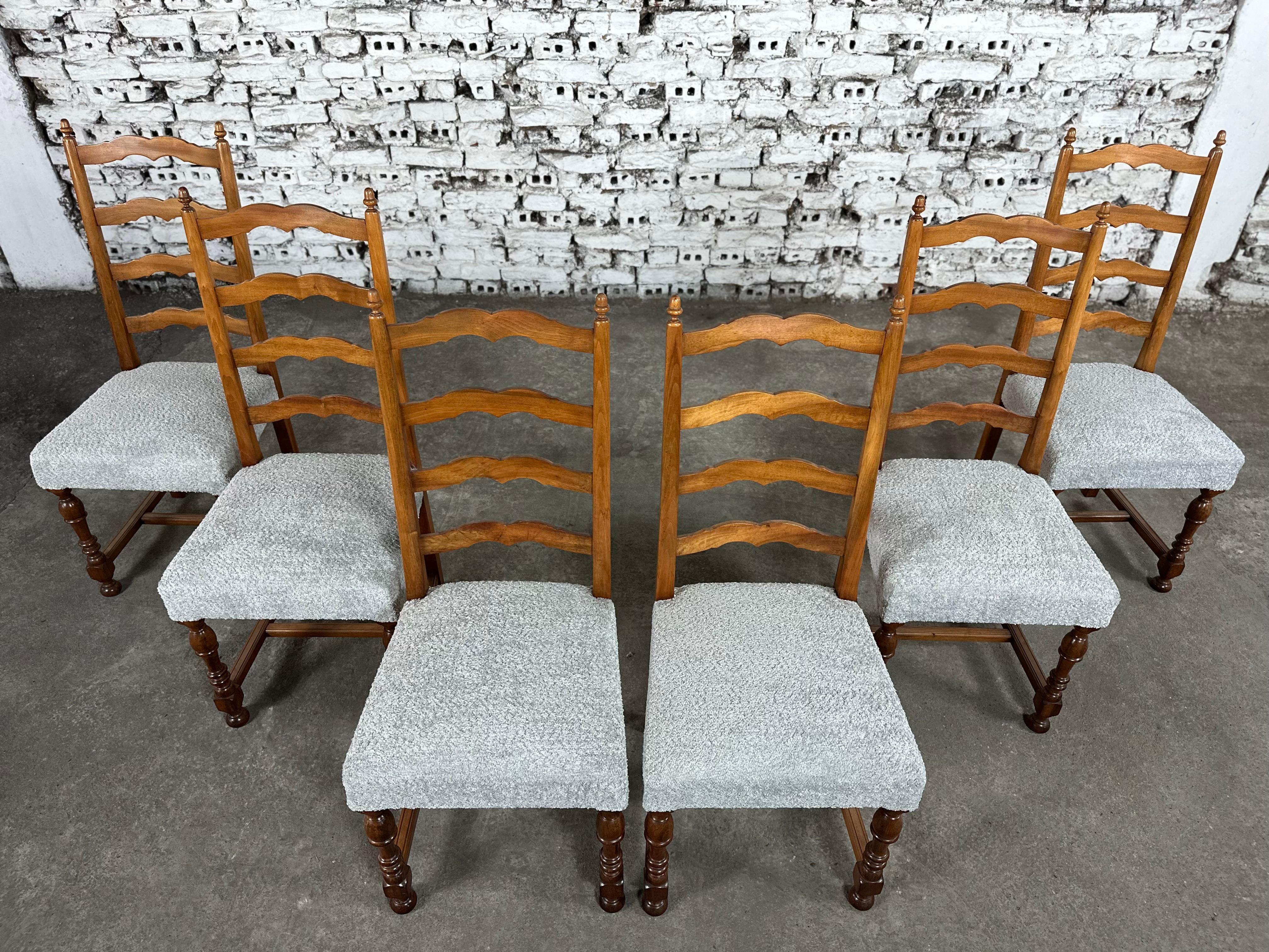 Reupholstered French Country Ladder Back Dining Chairs - Set of 6 In Good Condition In Bridgeport, CT