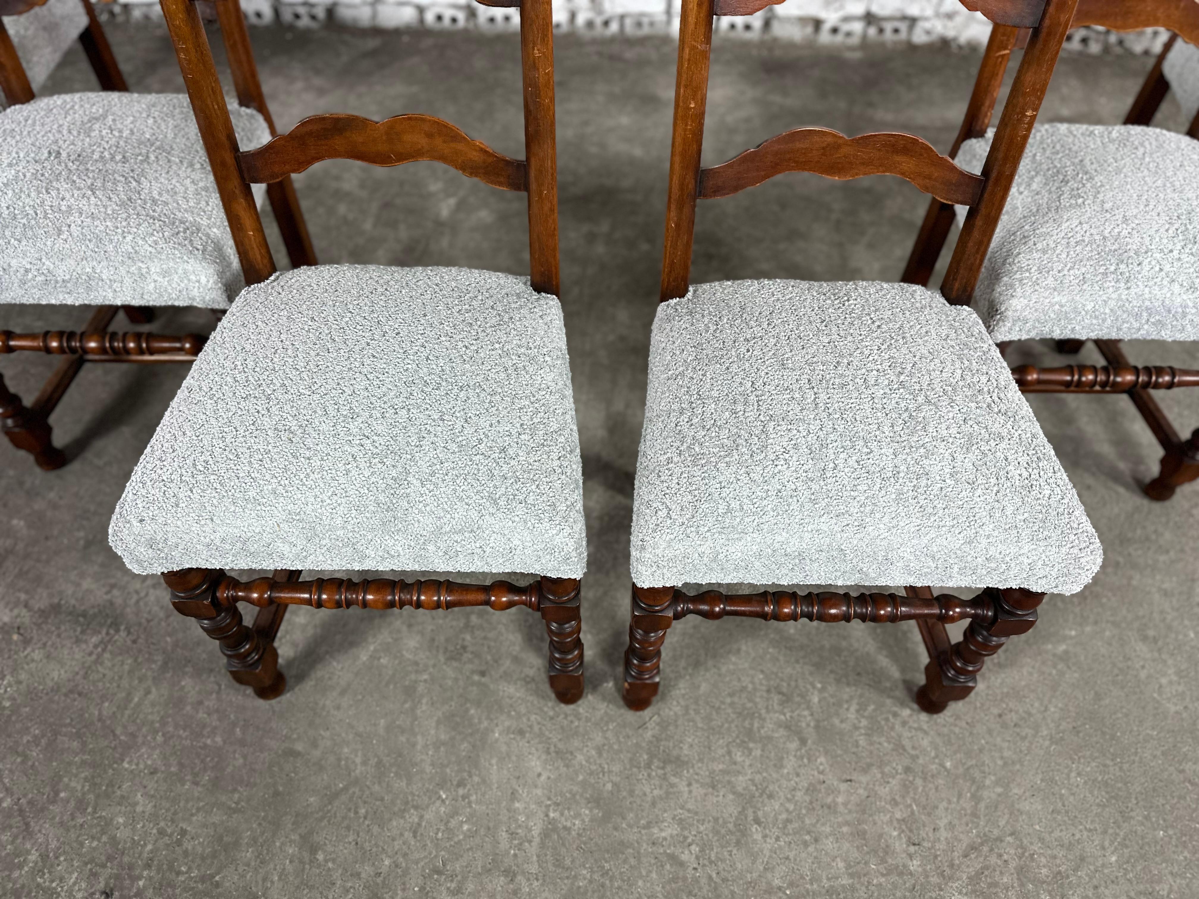 Reupholstered French Country Ladder Back Dining Chairs - Set of 6 In Good Condition In Bridgeport, CT