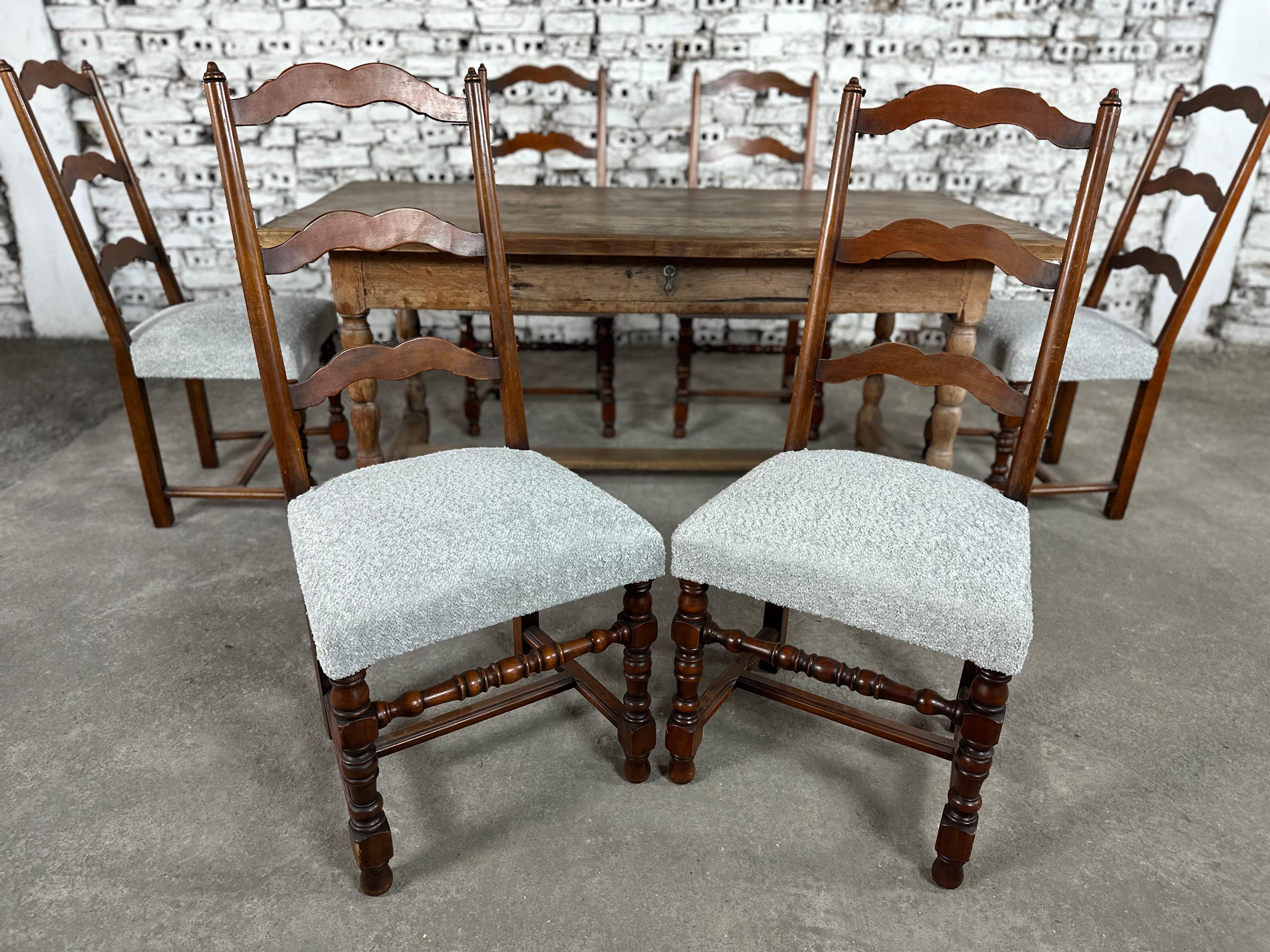 20th Century Reupholstered French Country Ladder Back Dining Chairs - Set of 6