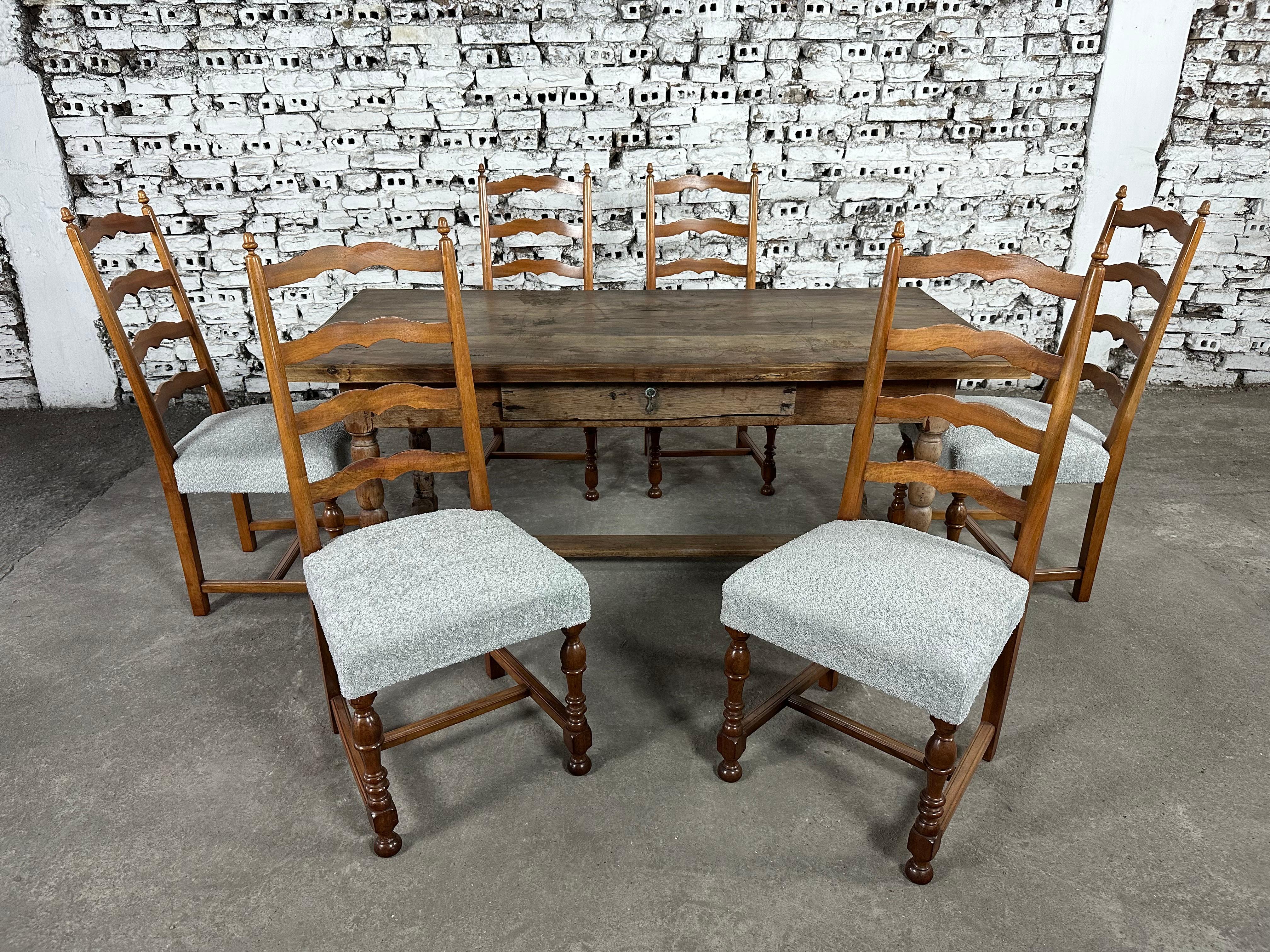 Reupholstered French Country Ladder Back Dining Chairs - Set of 6 1