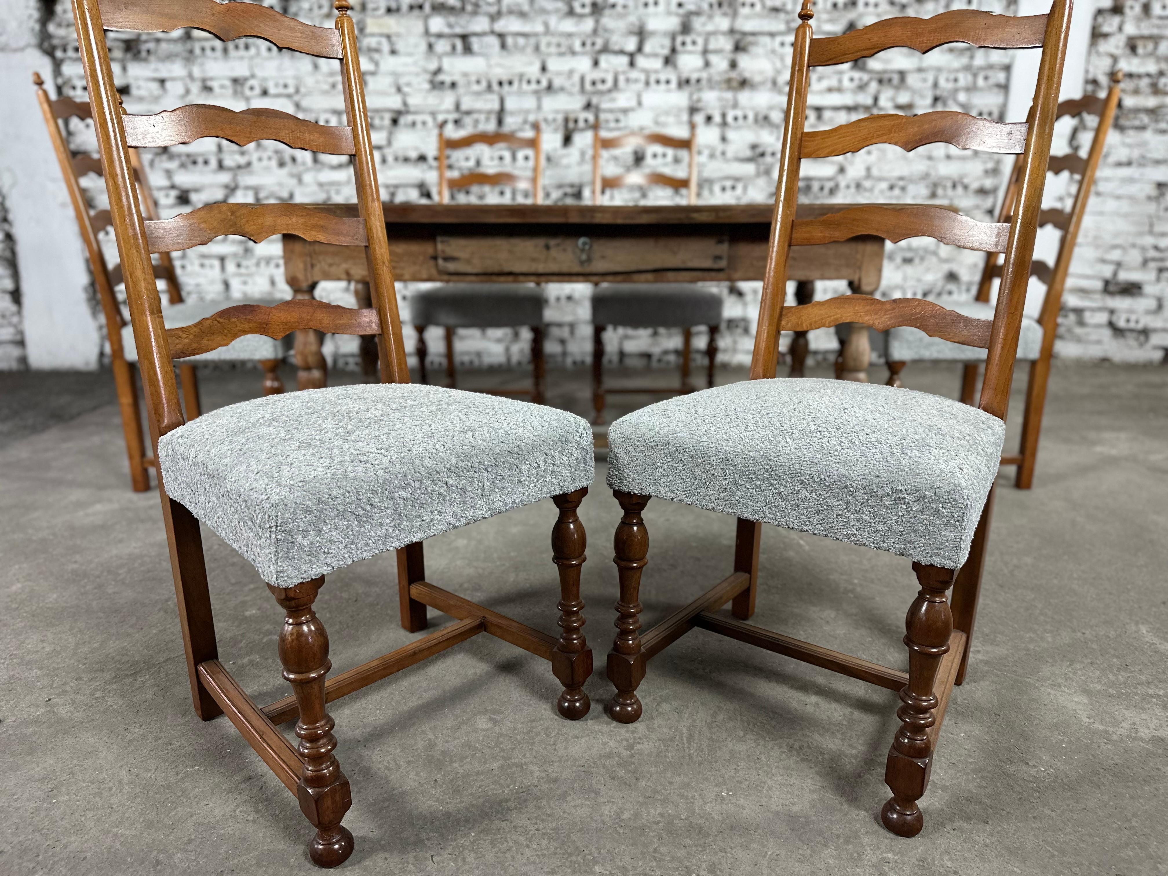 Reupholstered French Country Ladder Back Dining Chairs - Set of 6 2