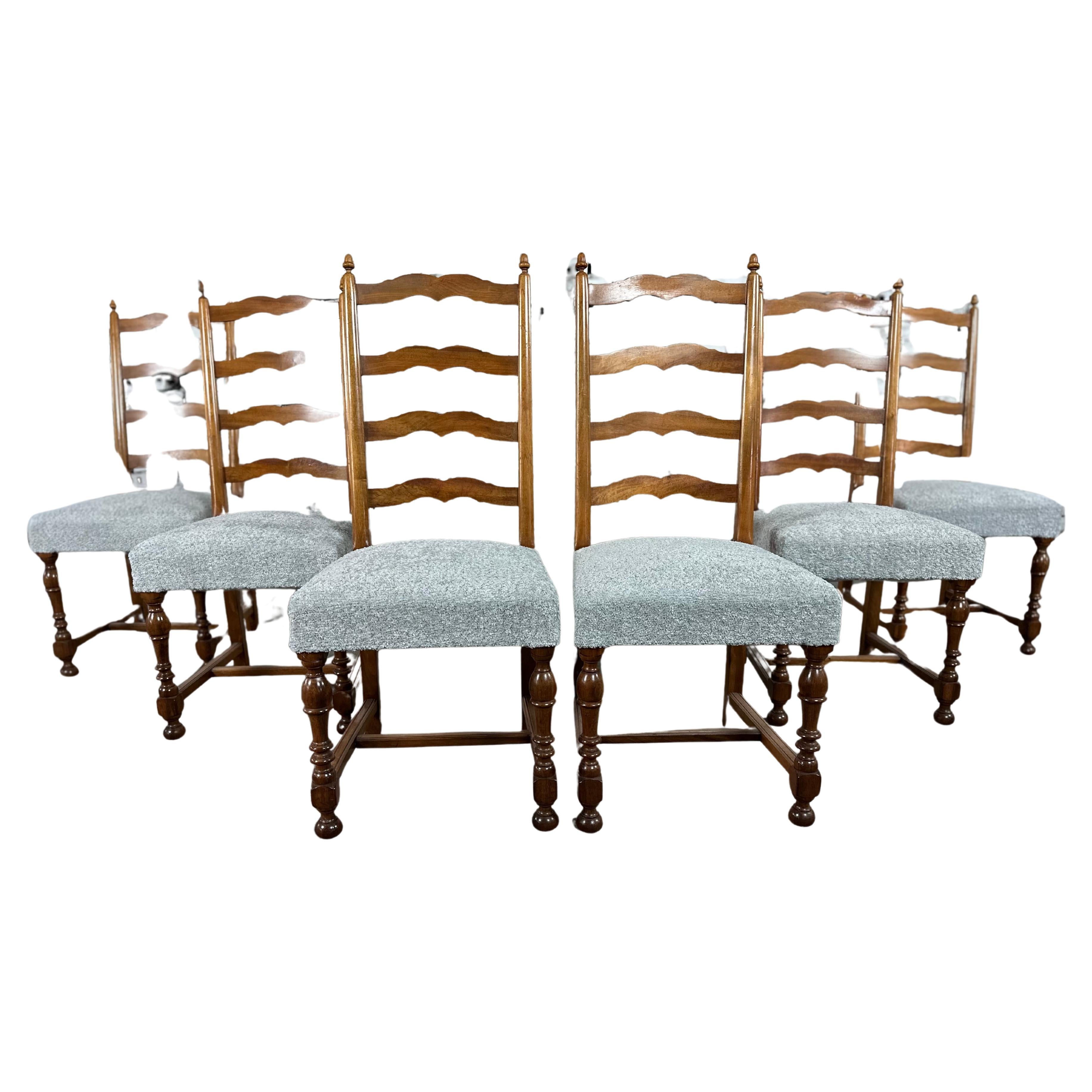 Reupholstered French Country Ladder Back Dining Chairs - Set of 6