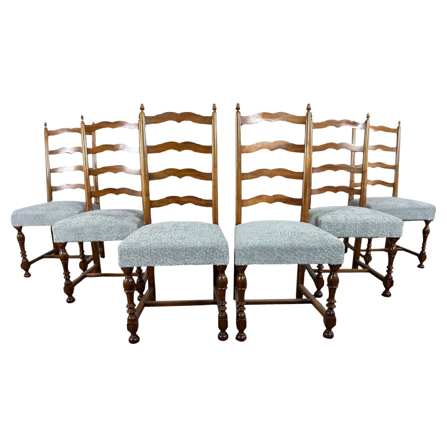Reupholstered French Country Ladder Back Dining Chairs - Set of 6 im Angebot