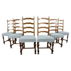 Reupholstered French Country Ladder Back Dining Chairs - Set of 6