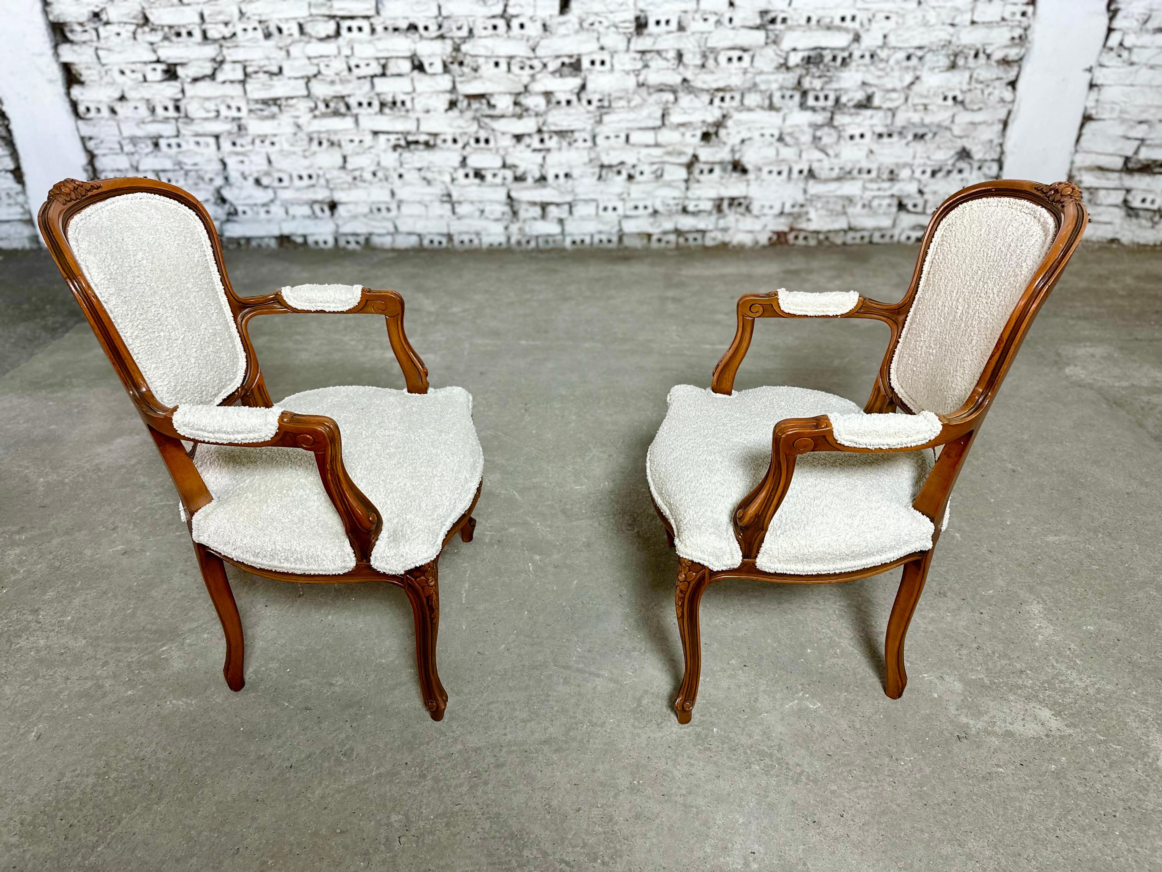 Reupholstered French Louis XV Style Oak Armchairs - a Pair 5
